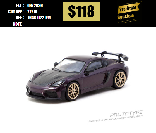 PO-$118 * TARMAC * 1:64 Porsche Cayman GT4RS Amethyst Metallic [OD12/10]