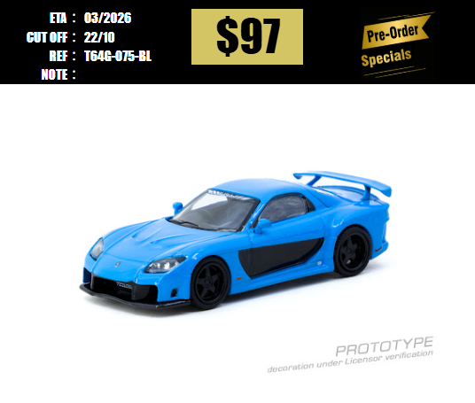 PO-$97 * TARMAC * 1:64 Mazda RX-7 VeilSide Fortune7 Blue [OD12/10]