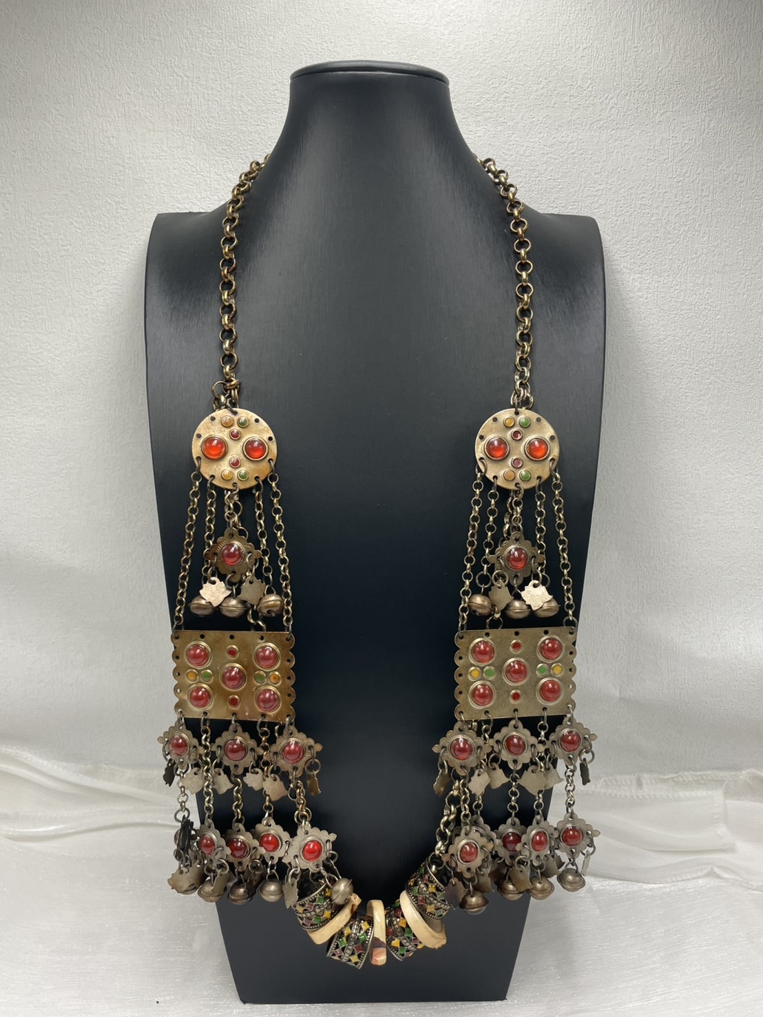 J5-燻全焊接紅瑪瑙鈴鐺七個戒達姑亮90cm