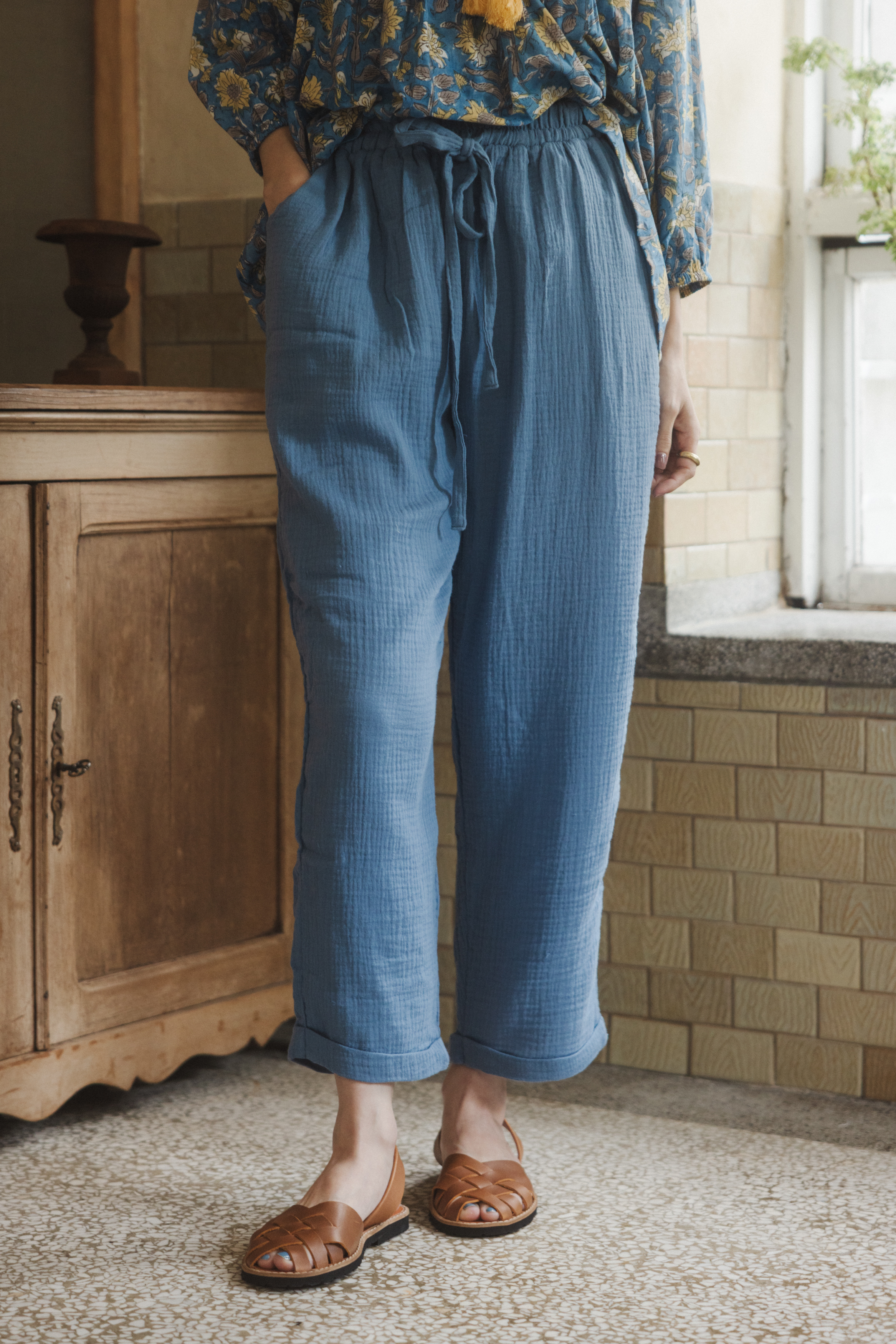 純棉錐型褲_天藍