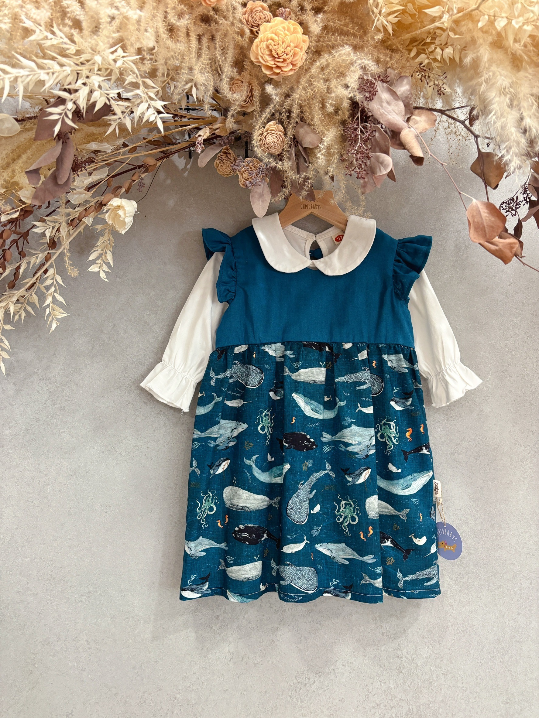 藍綠鯨魚 高腰洋裝(120)