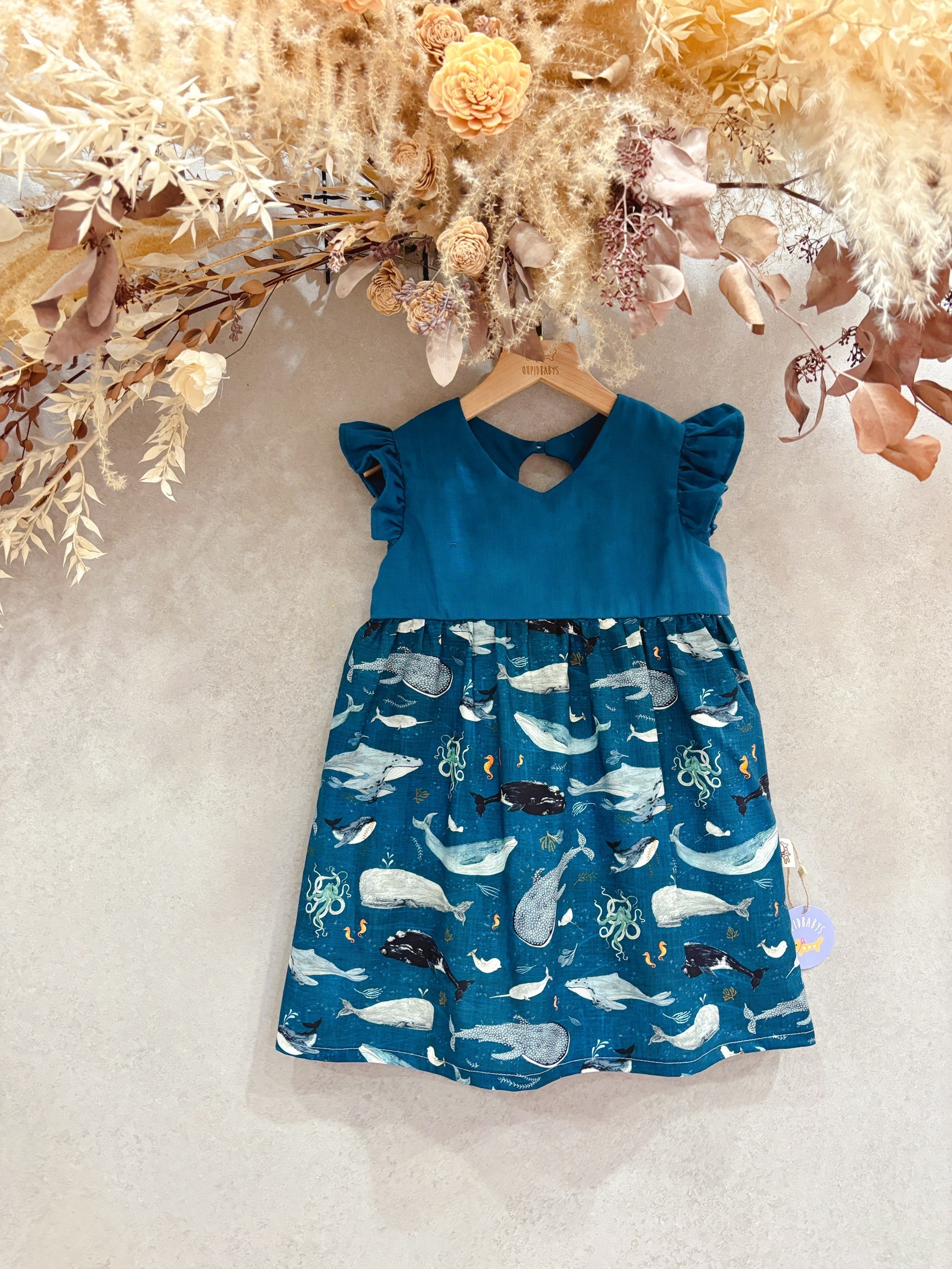藍綠鯨魚 高腰洋裝(120)