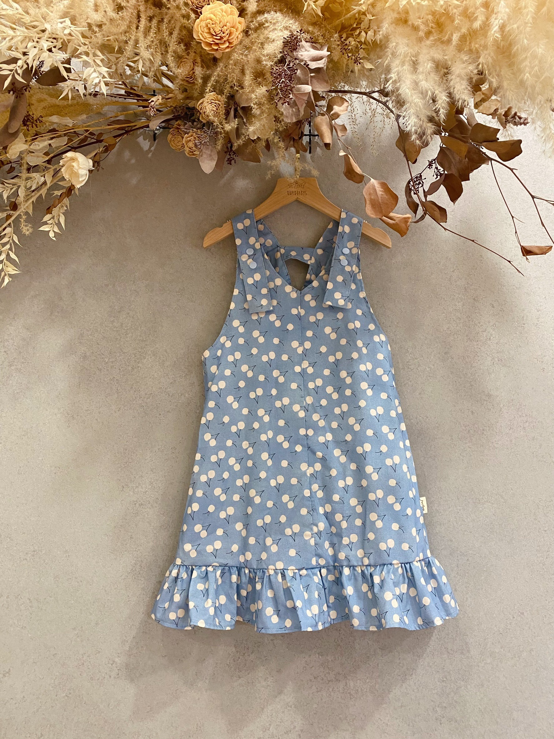 藍底白櫻桃 歐若拉長洋裝(120)