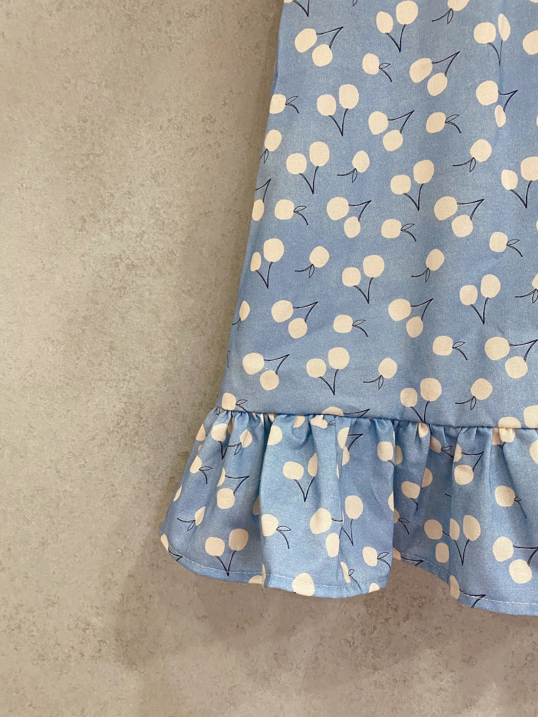 藍底白櫻桃 歐若拉長洋裝(120)