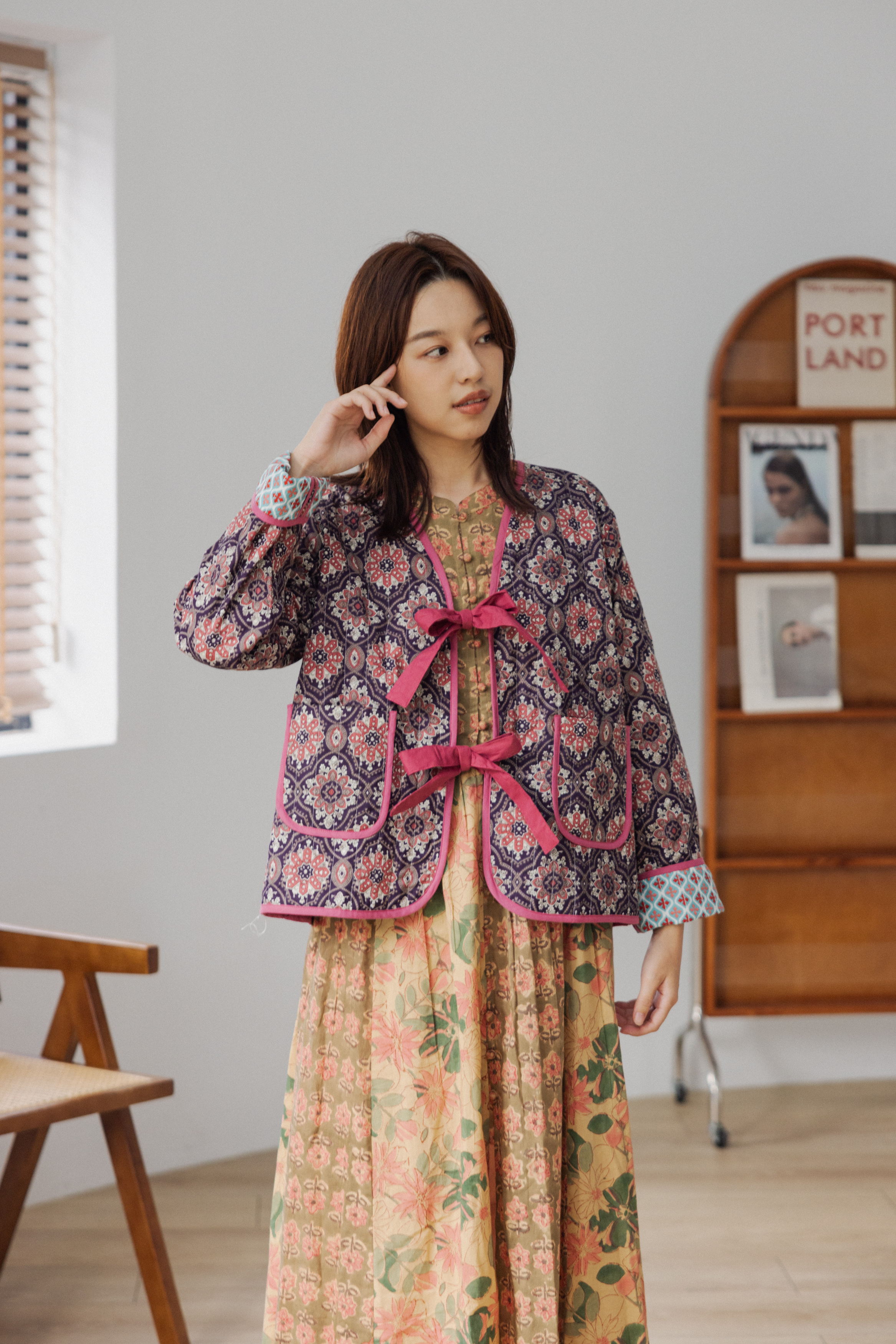 雙結印度棉外套_粉圖騰