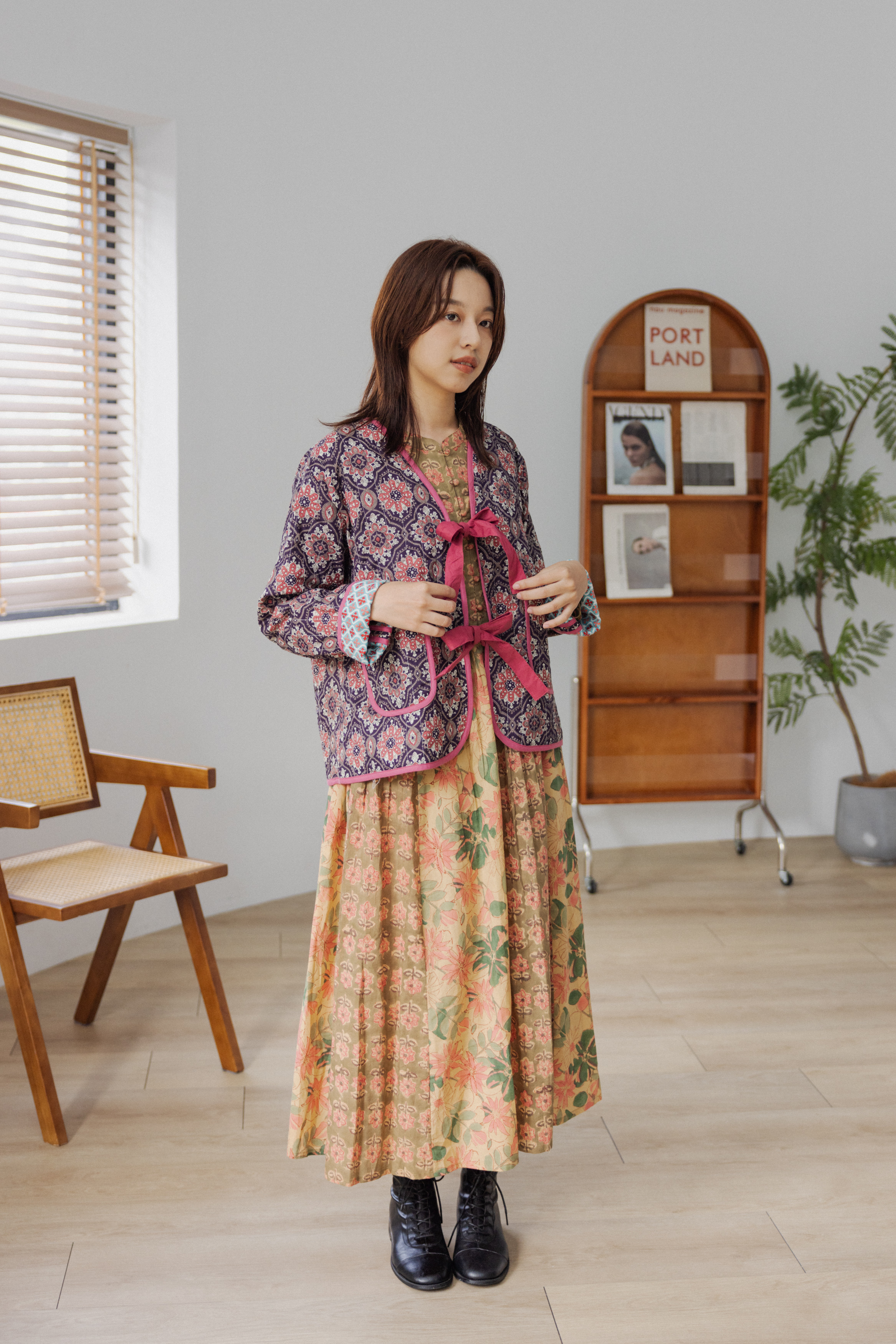 雙結印度棉外套_粉圖騰