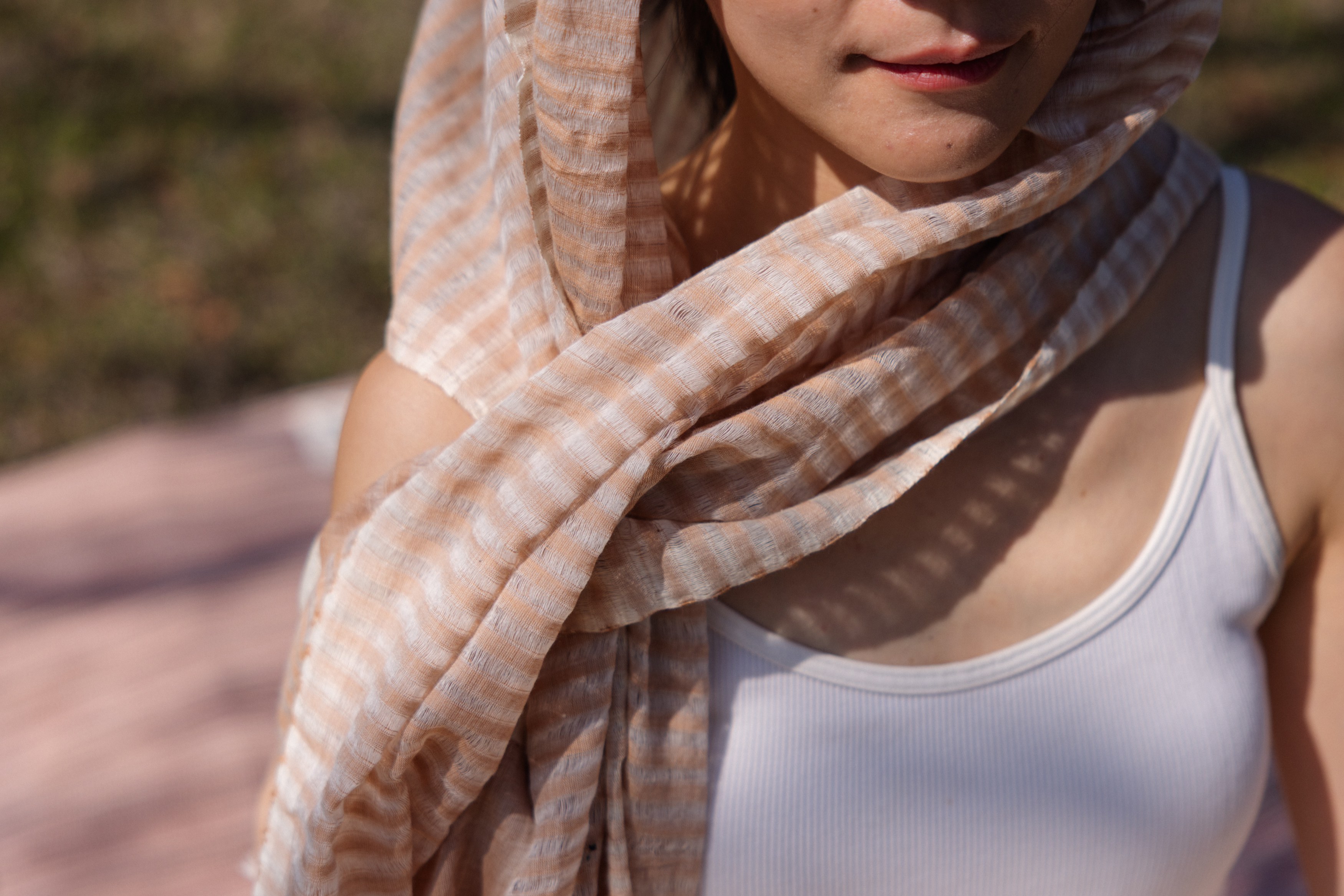 手工編織披肩/圍巾_粉白