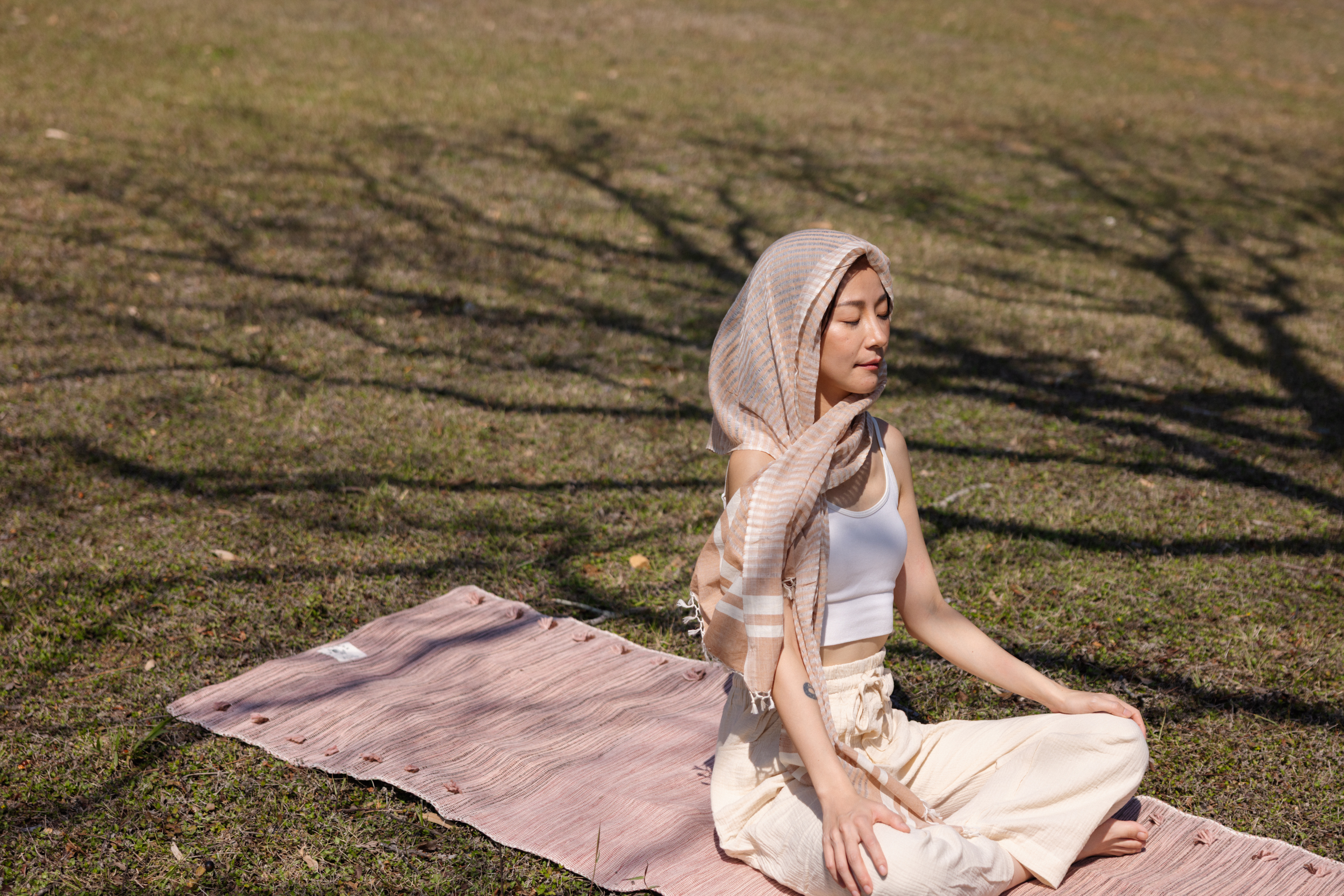 手工編織披肩/圍巾_粉白