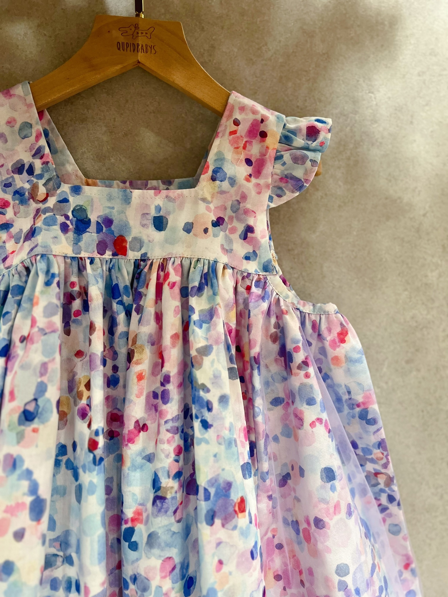 粉紫泡影 方領小飛袖洋裝(120)