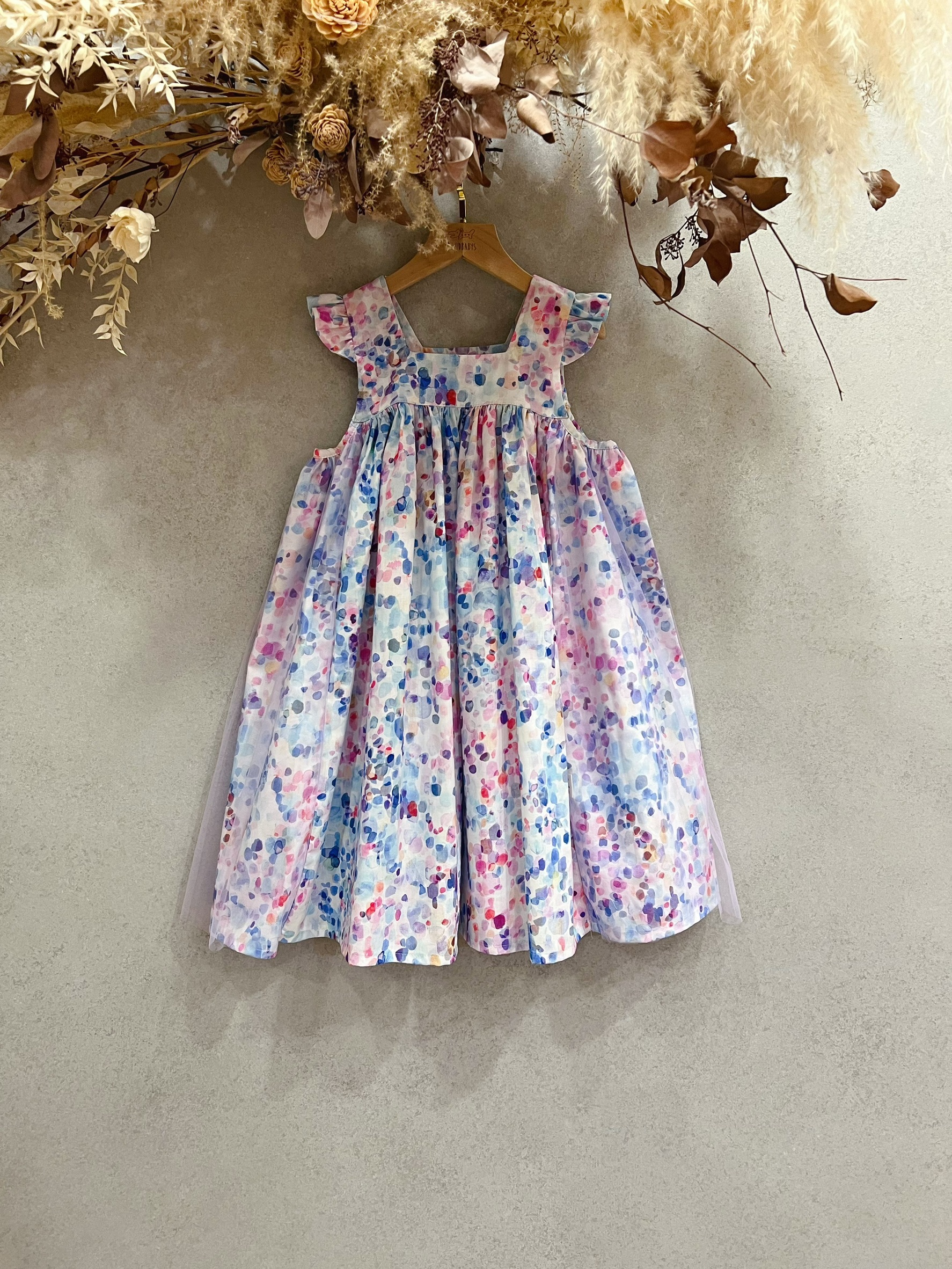 粉紫泡影 方領小飛袖洋裝(120)