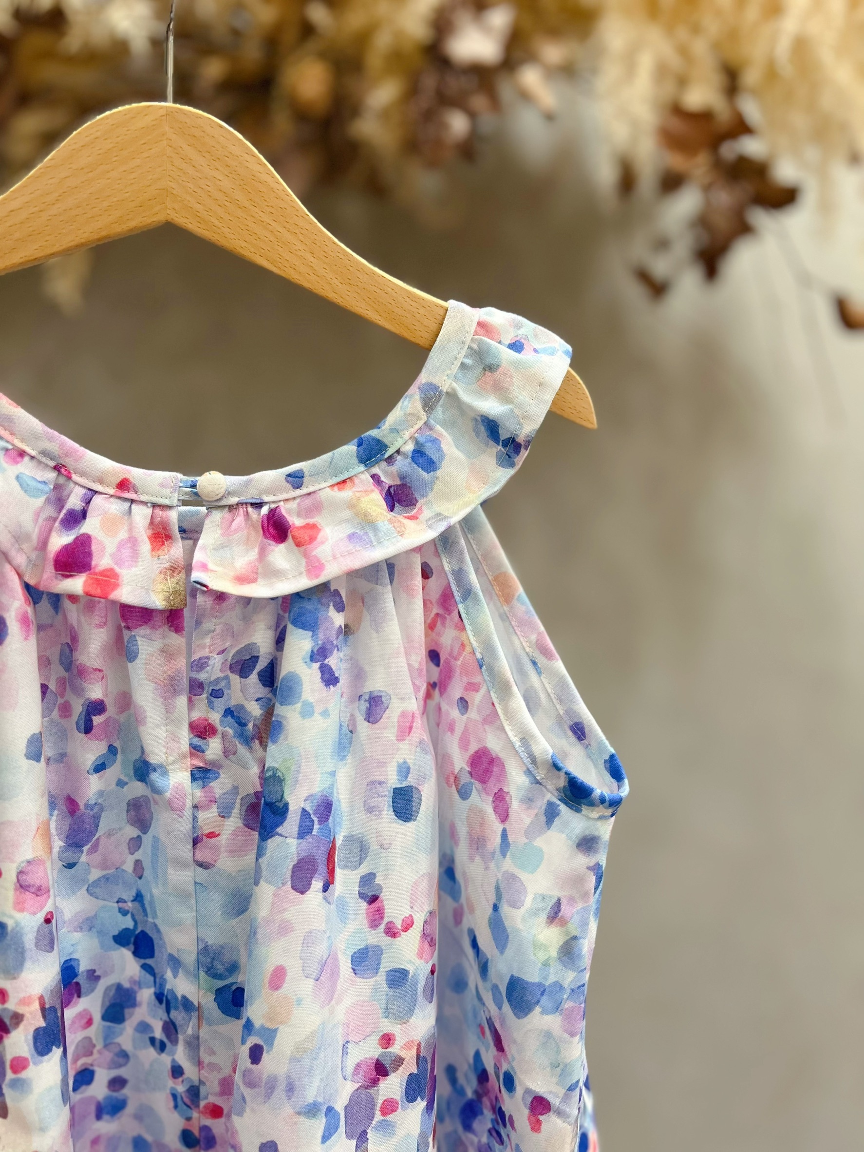 粉紫泡影 方領小飛袖洋裝(120)