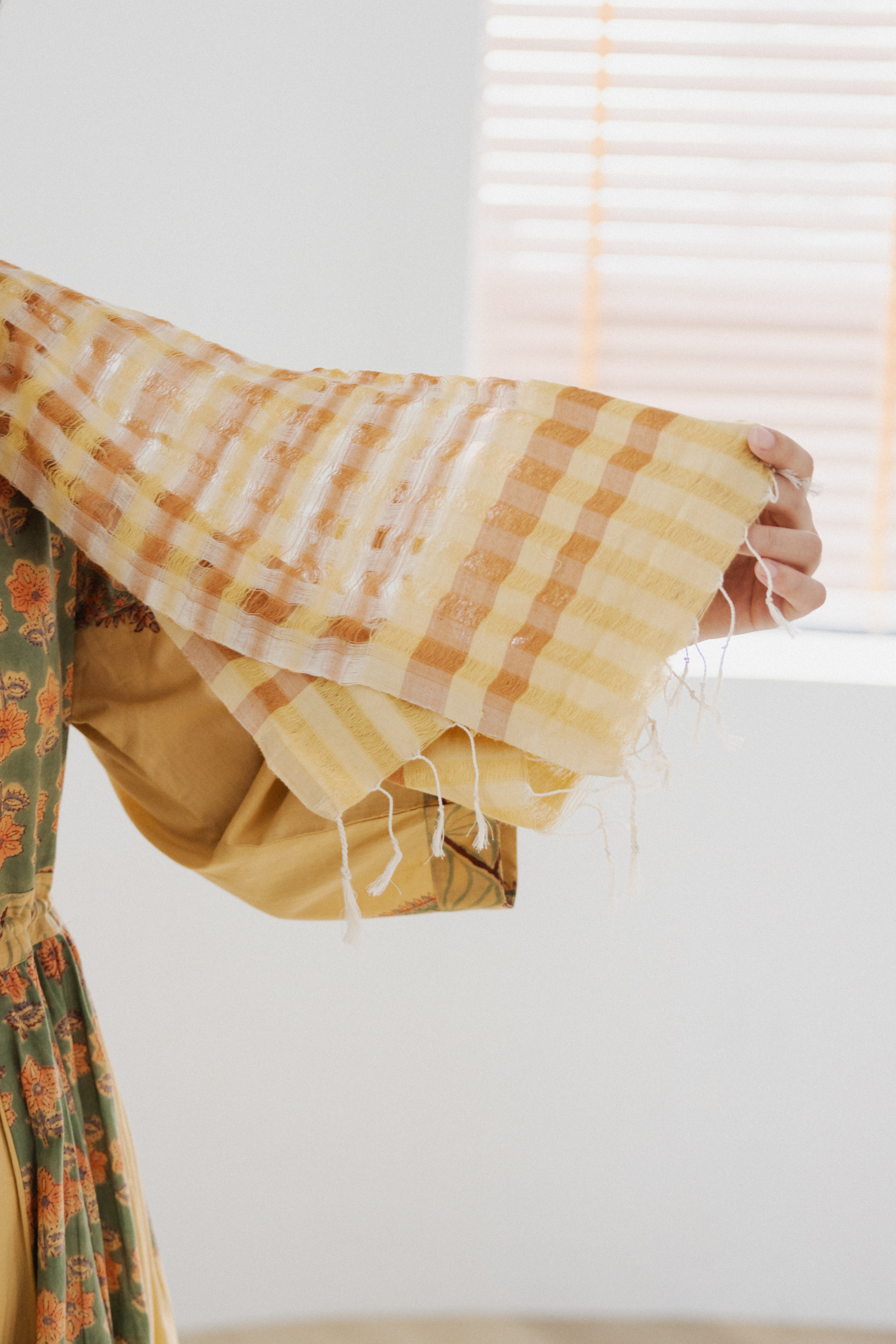 手工編織披肩/圍巾_橘黃