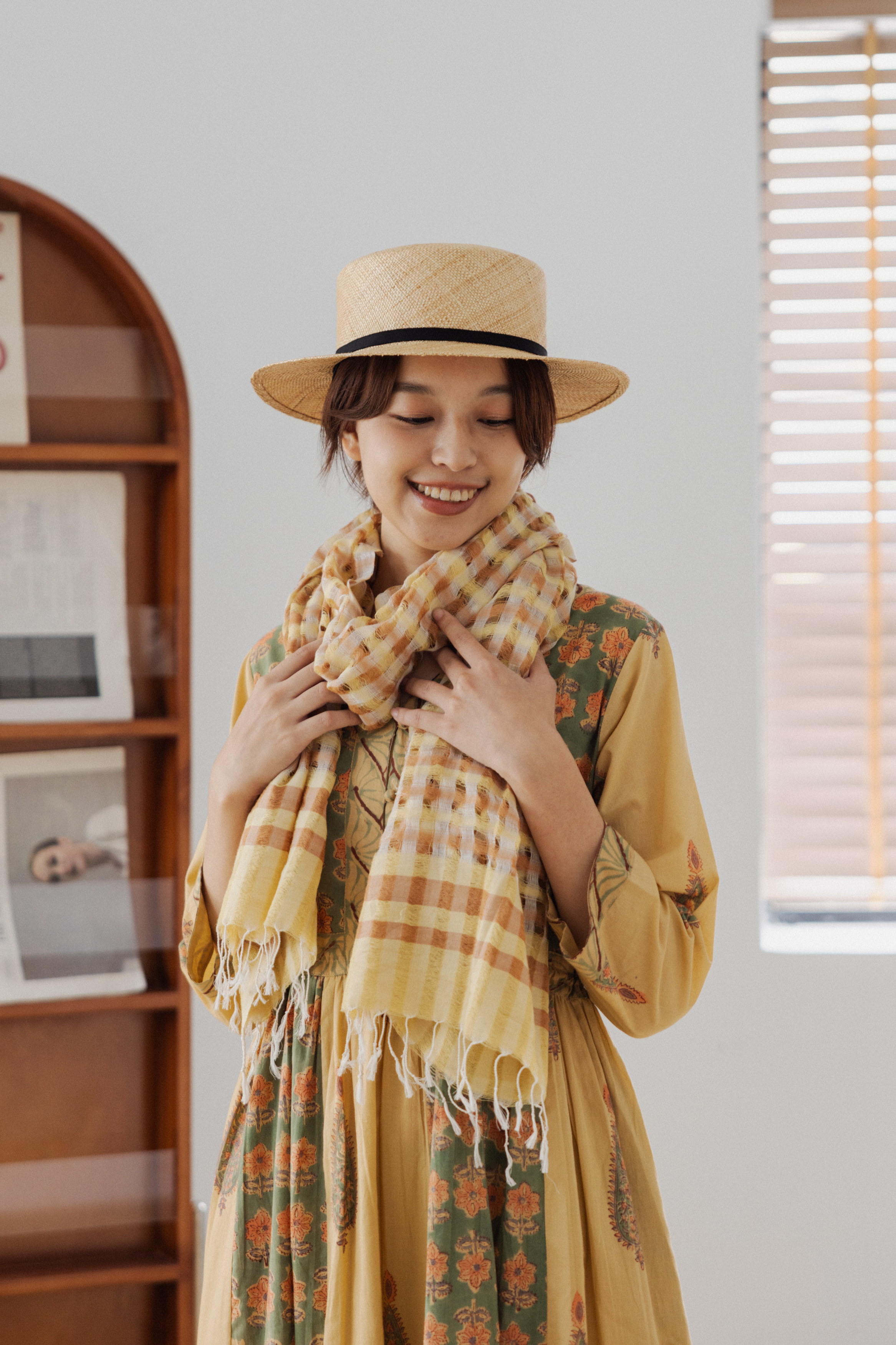 手工編織披肩/圍巾_橘黃