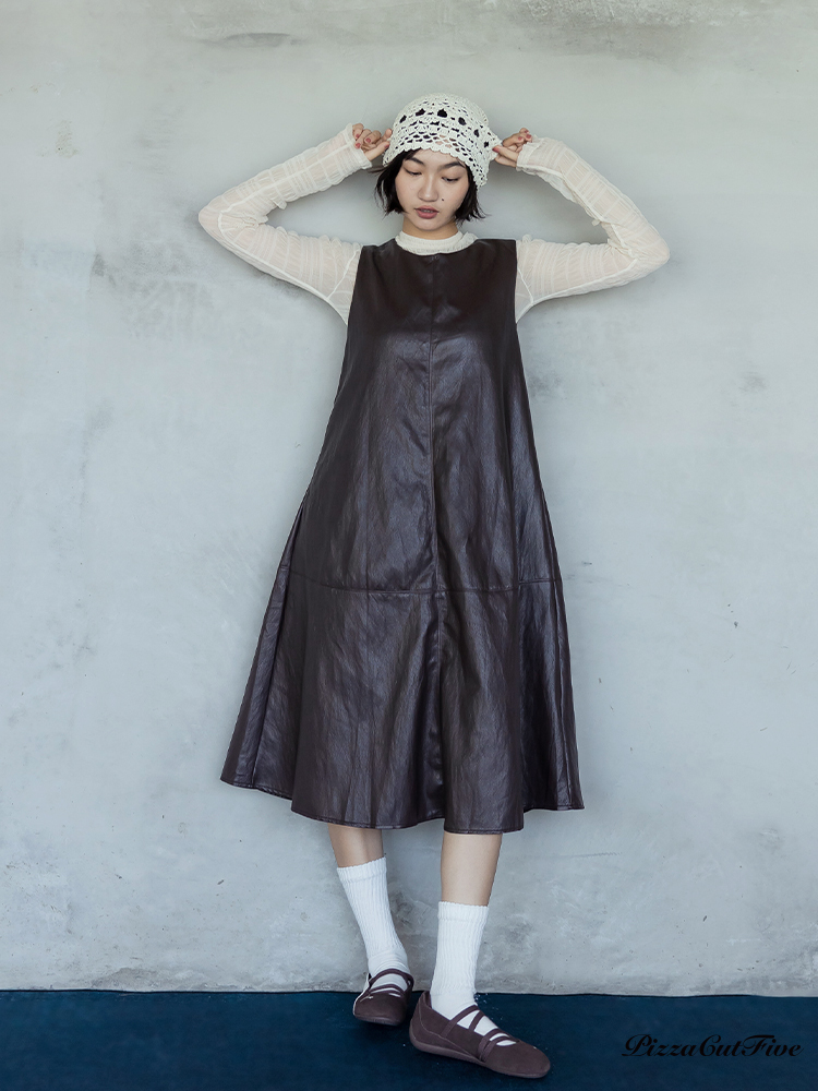 人造皮造型寬版長洋裝 PizzaCutFive PCF253486013