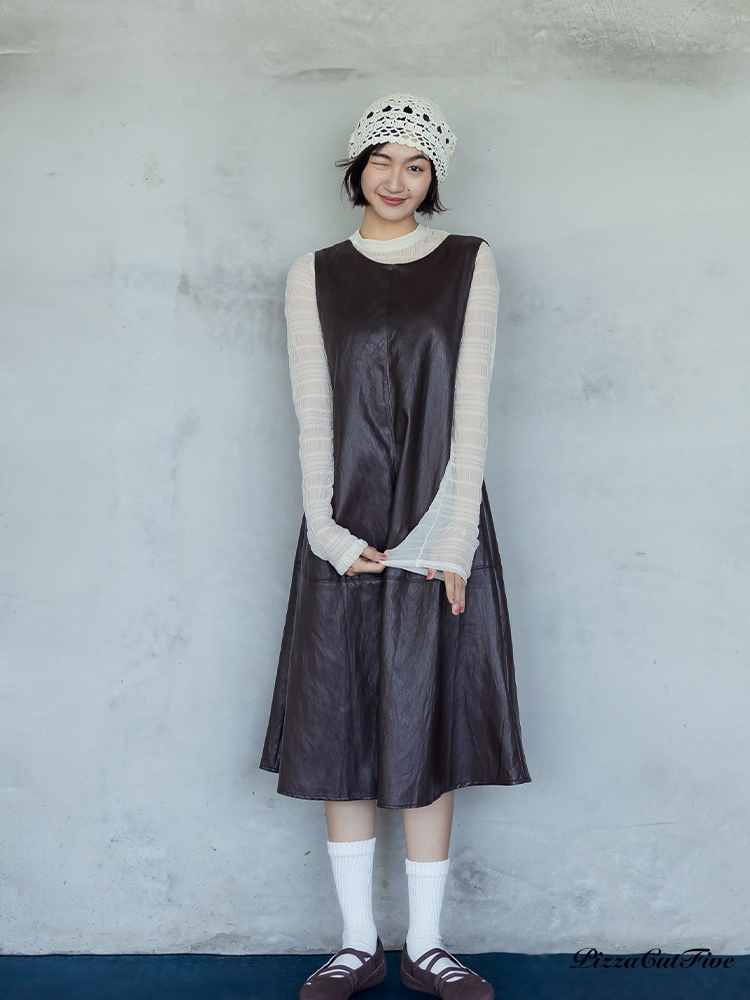 人造皮造型寬版長洋裝 PizzaCutFive PCF253486013