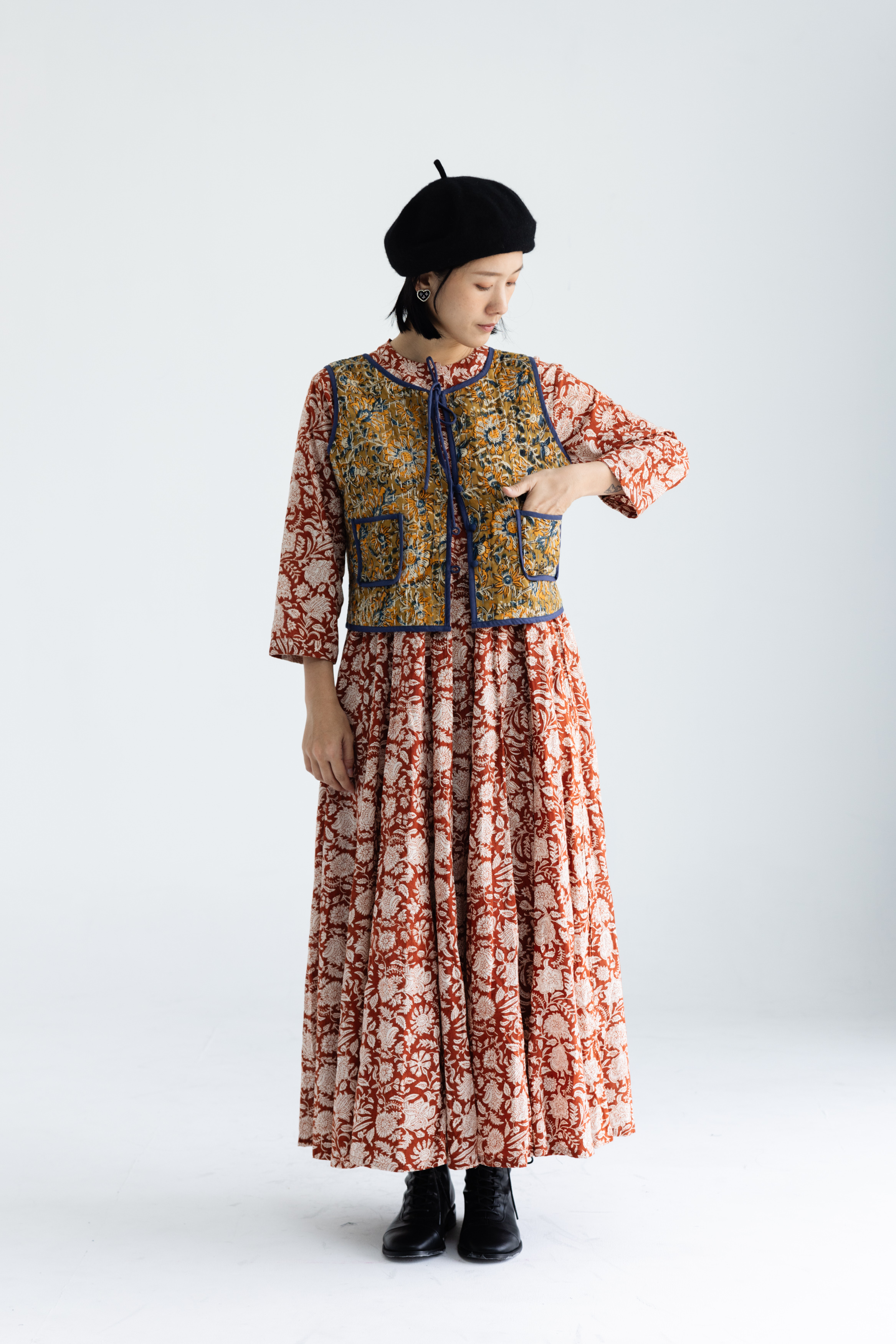 印度kantha手縫線綁帶背心_黃