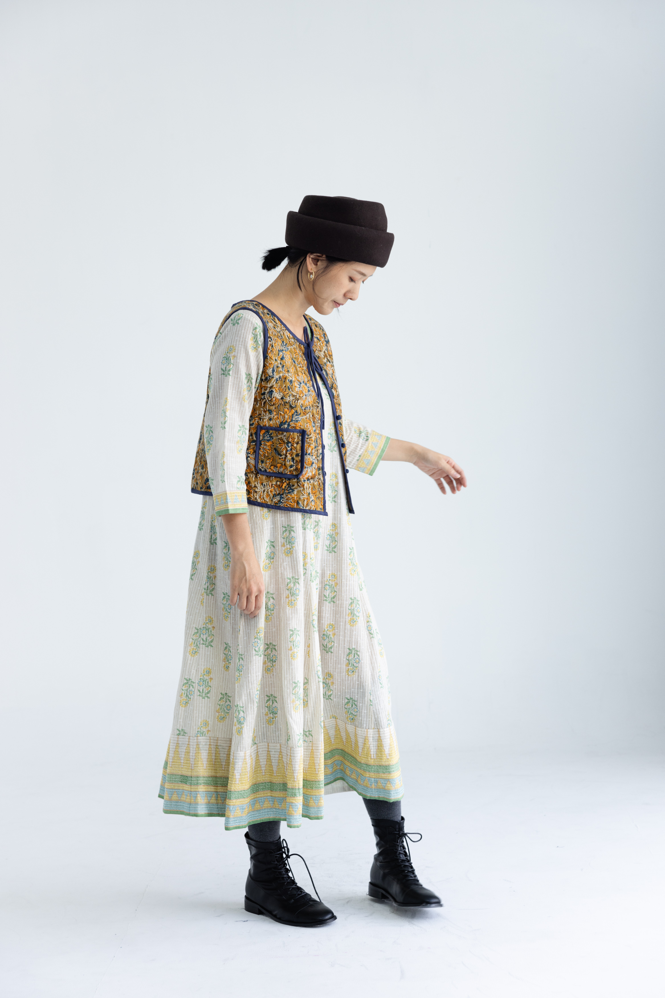 印度kantha手縫線綁帶背心_黃