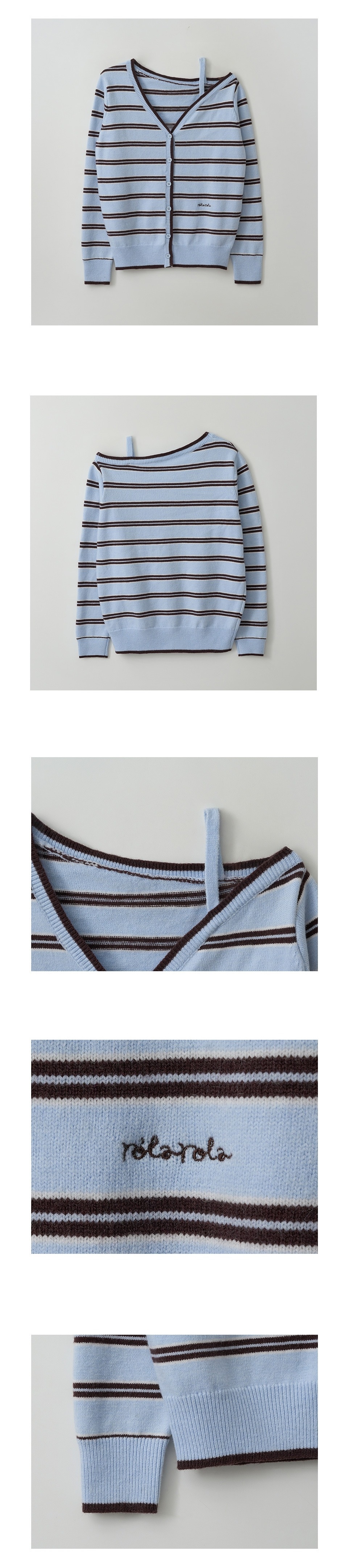 ROLAROLA ONE OFF SHOULDER STRIPE WOOL BLENDED CARDIGAN