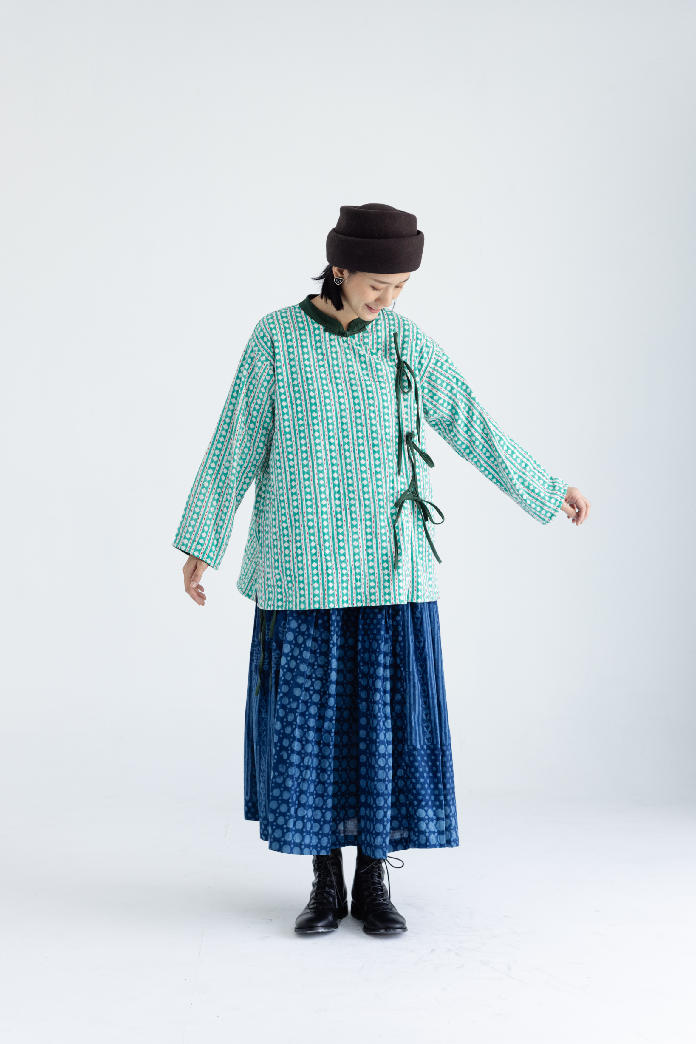 側邊開襟印度棉kantha布外套_亮綠