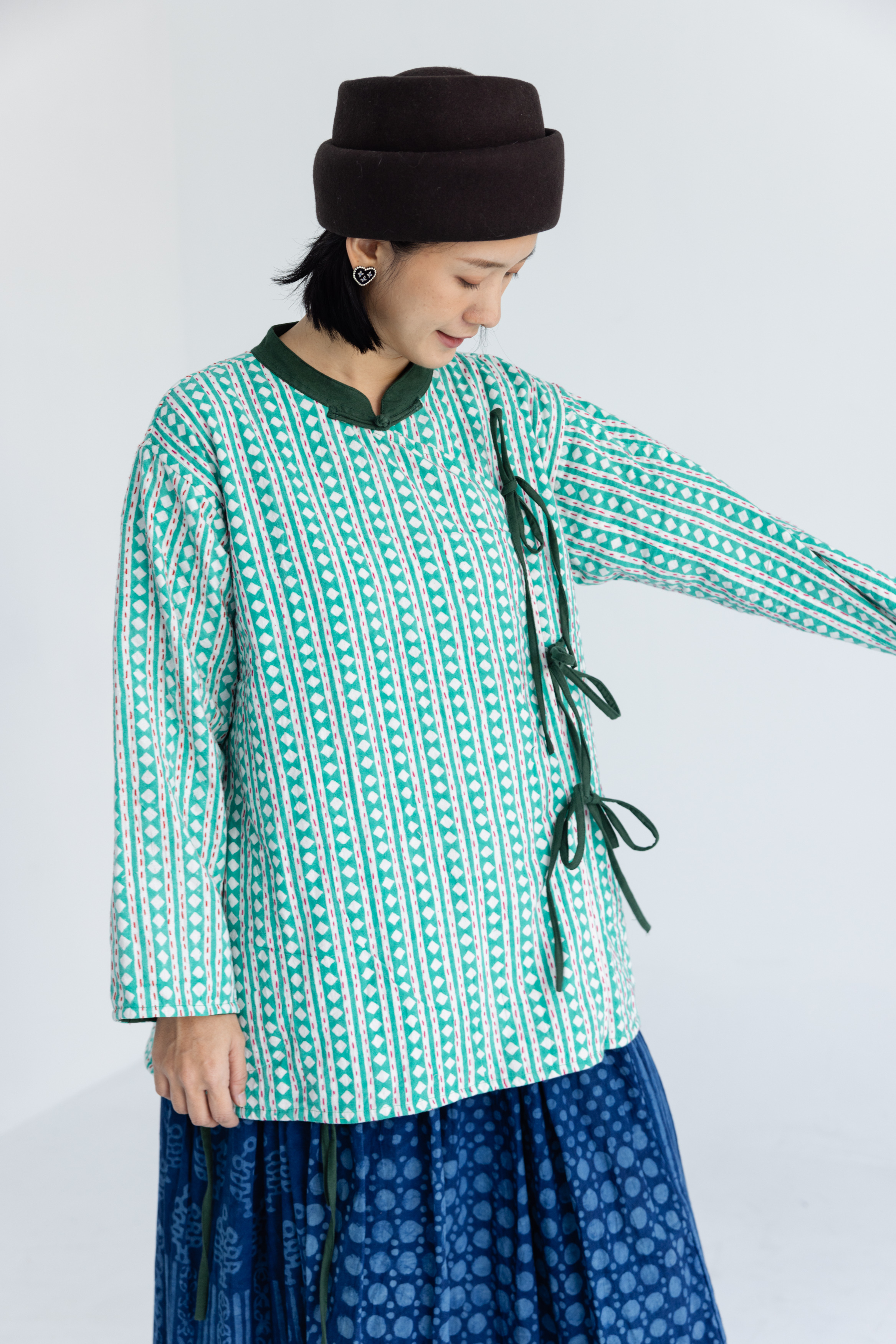 側邊開襟印度棉kantha布外套_亮綠