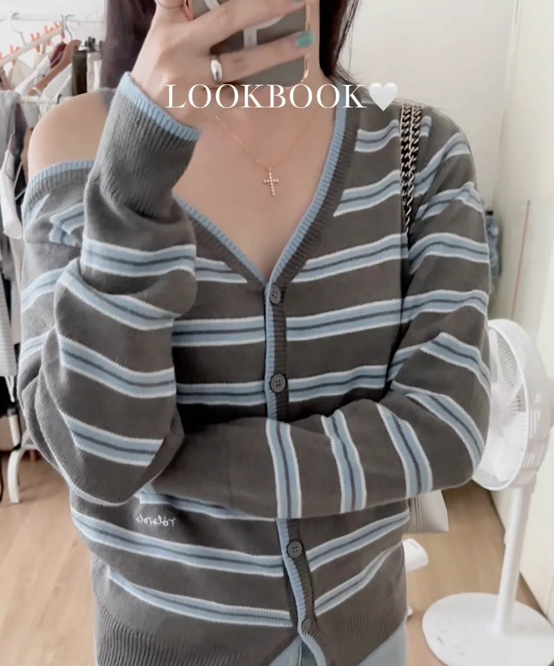 トップス rolarola OFF SHOULDER STRIPE CARDIGAN MUSINSA | ROLAROLA ONE OFF SHOULDER STRIPE WOOL BLENDED CARDIGAN BLUE