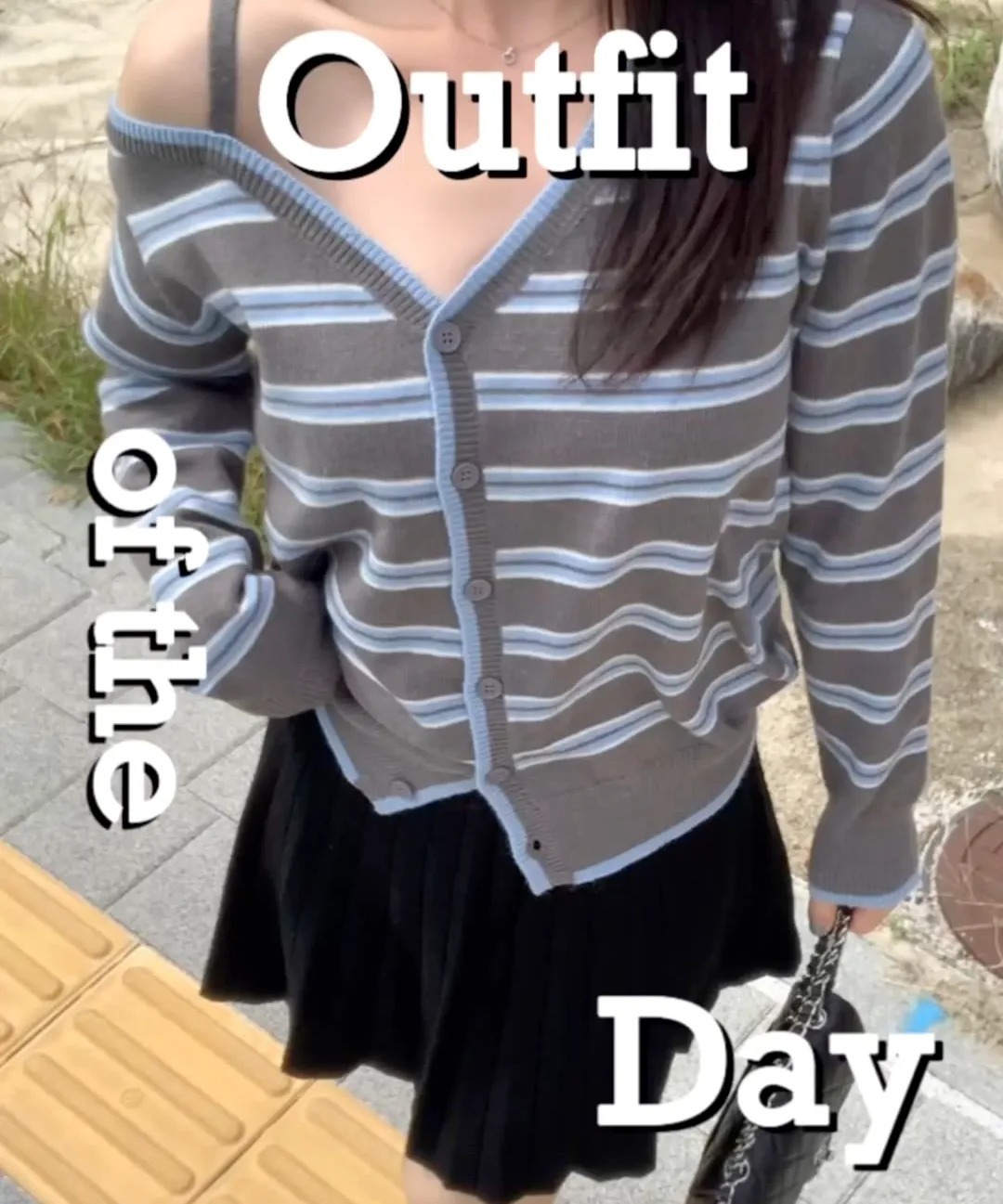 ROLAROLA ONE OFF SHOULDER STRIPE WOOL BLENDED CARDIGAN