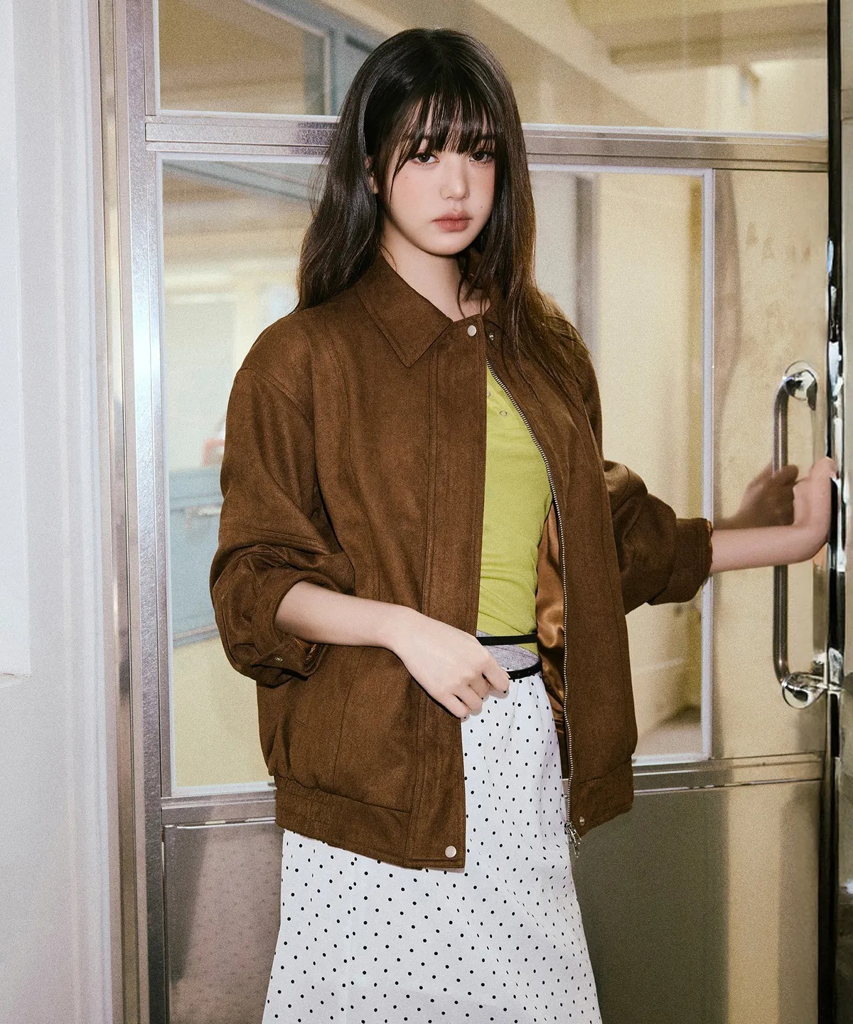 ROLAROLA SUEDE BLOUSON JACKET DEEP BROWN