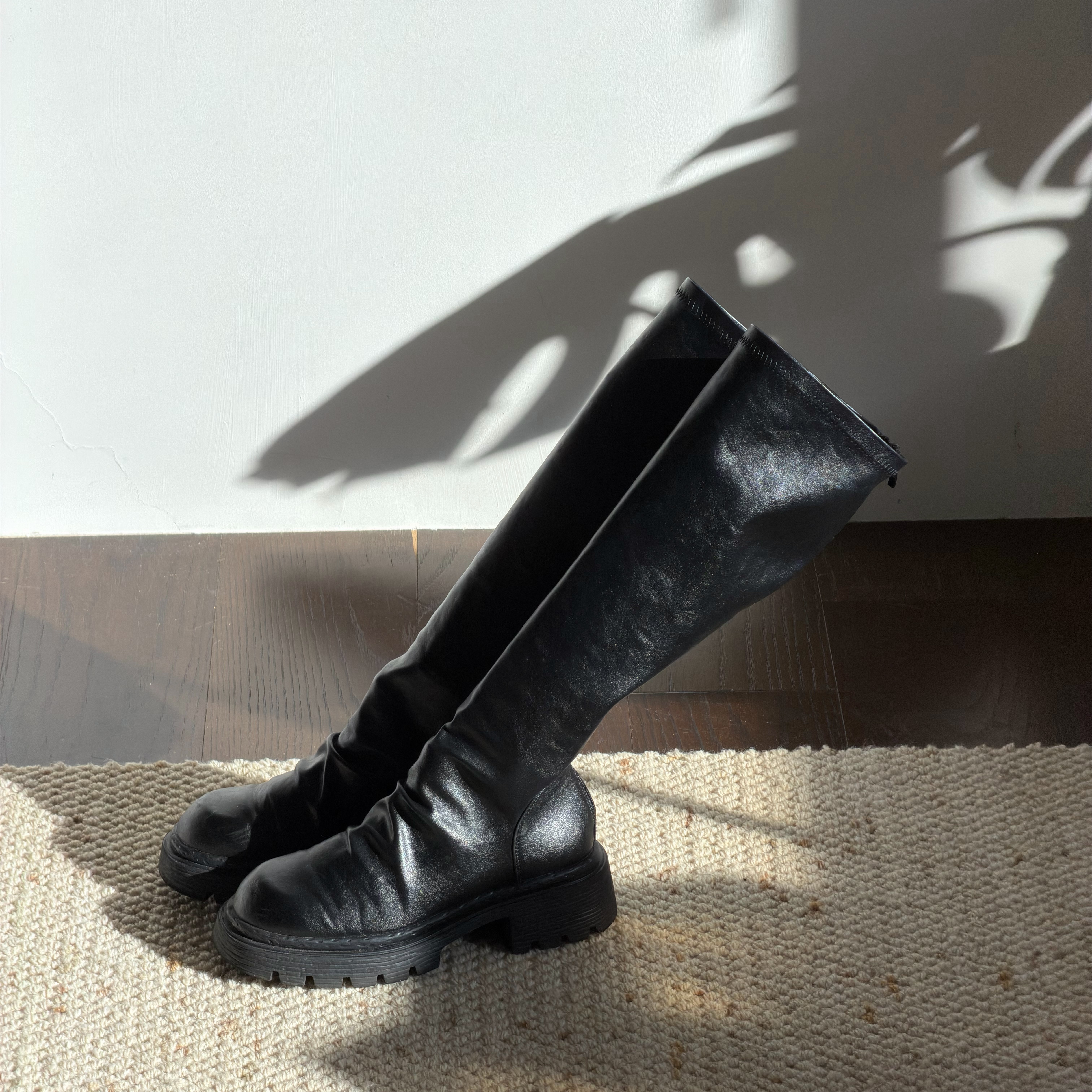 皺皺顯瘦 軟皮紋理皮長靴