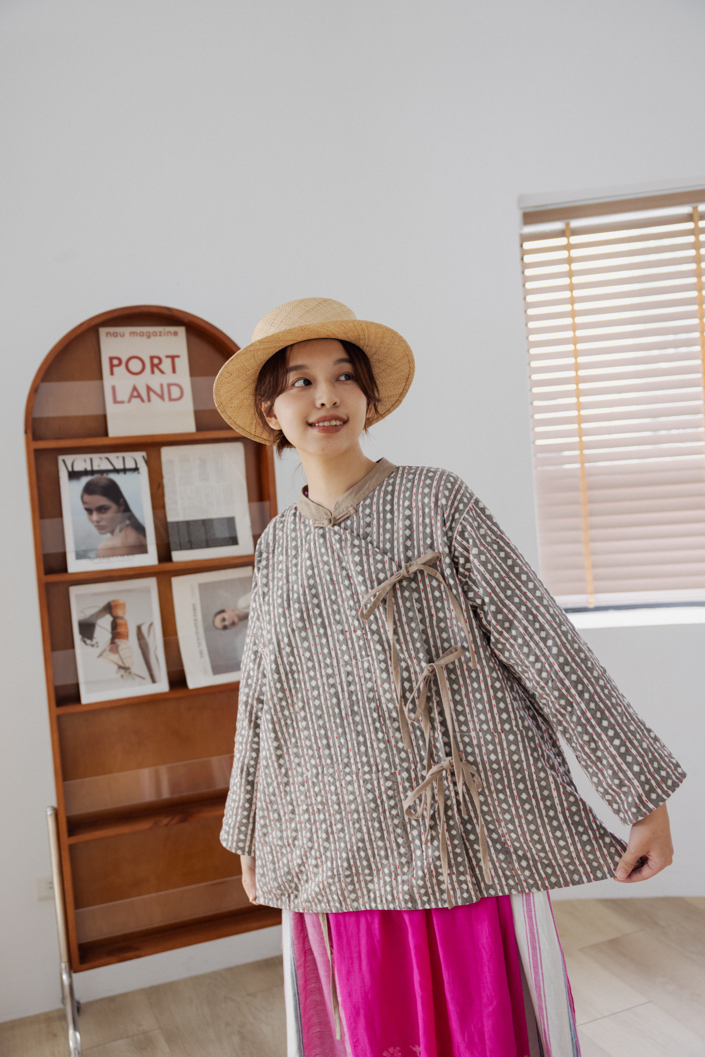 側邊開襟印度棉kantha布外套_灰