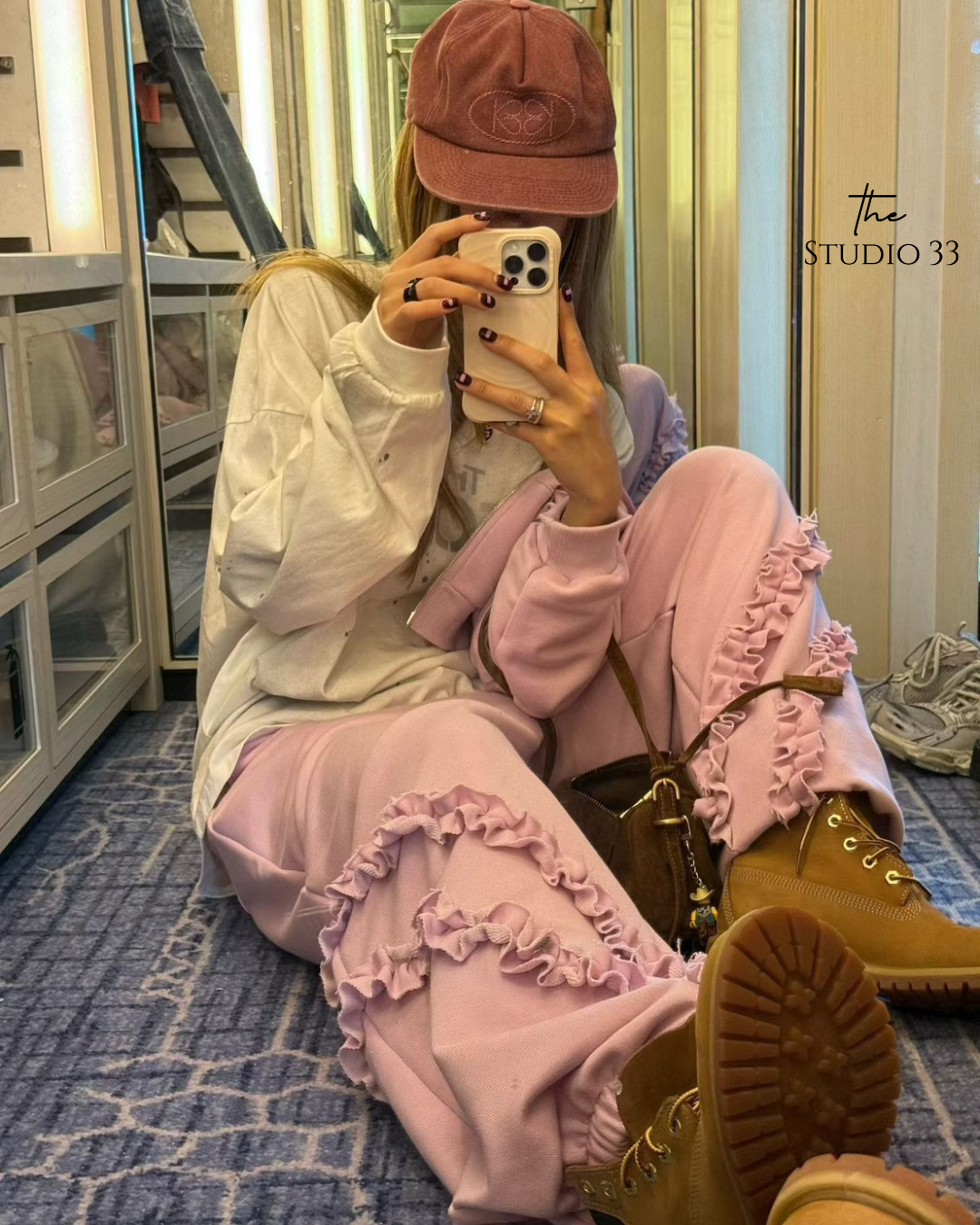 木耳邊鬆緊休閒褲