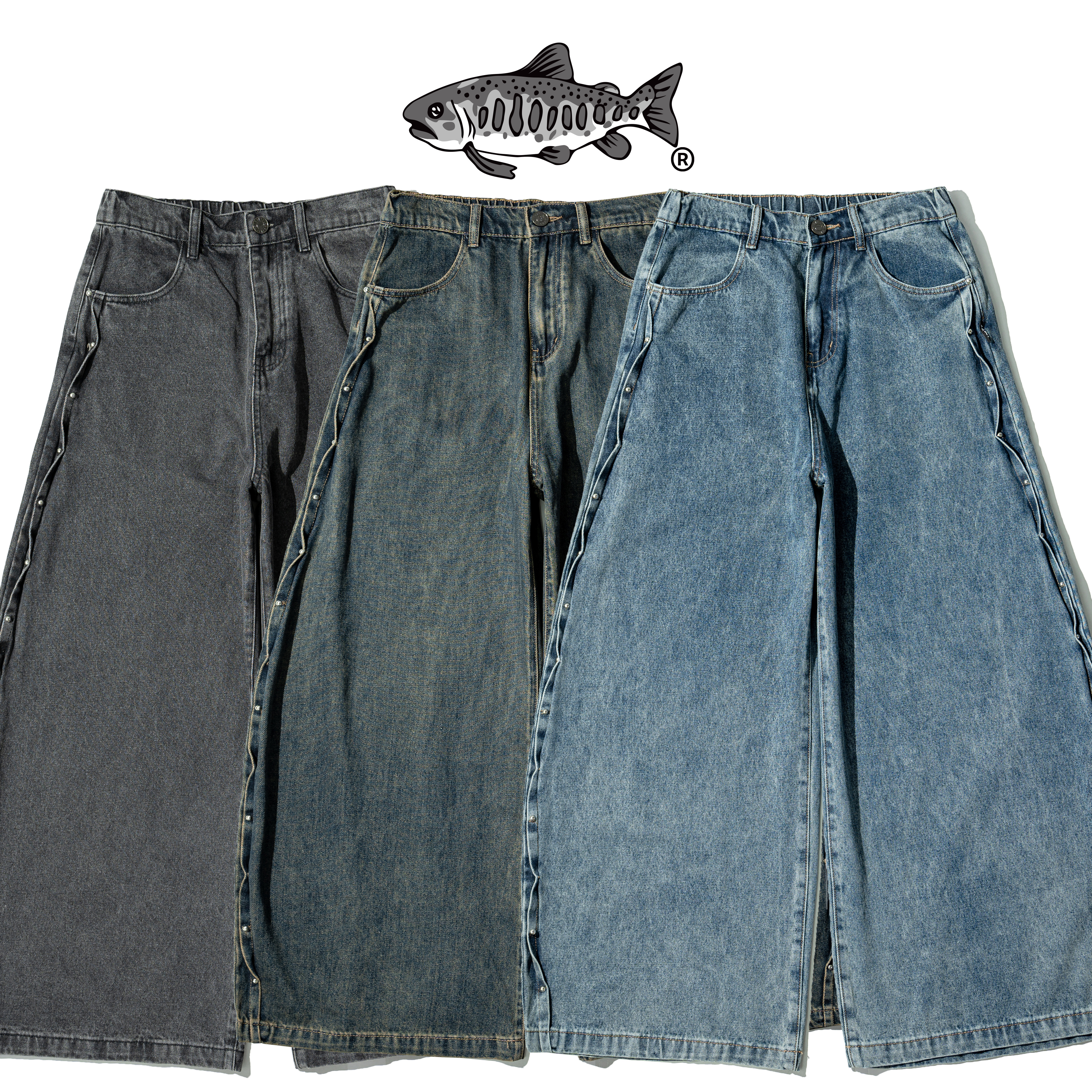 AGILITY Side Rivet Denim Jeans 闊腿 鉚釘 牛仔長褲 [RD88]