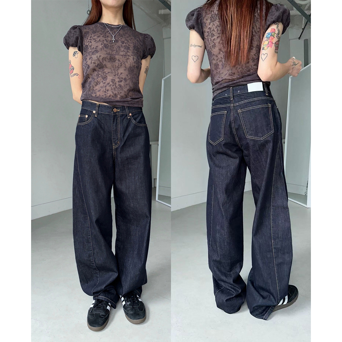 10W24 立體剪裁復古明線牛仔褲 一色