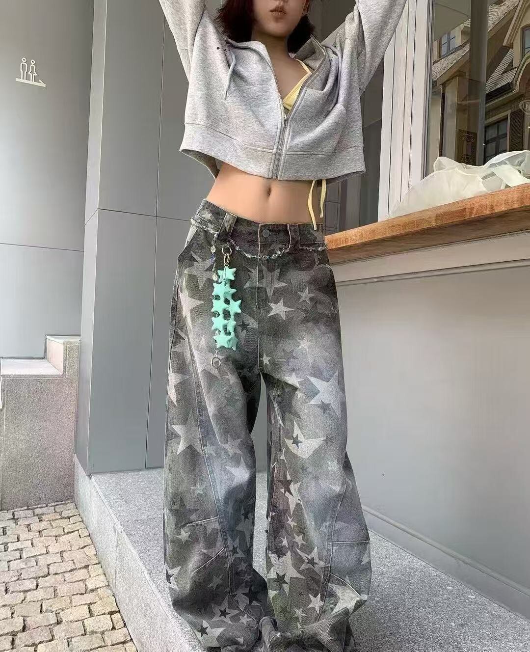 星星刷色彎刀褲