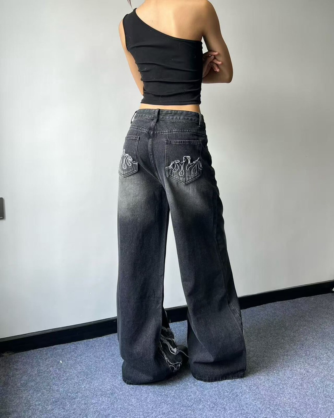 火焰刷色落地褲