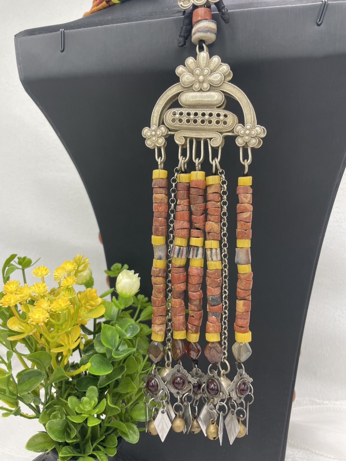 w-No.10貿易老珠藏銀墜飾25cm