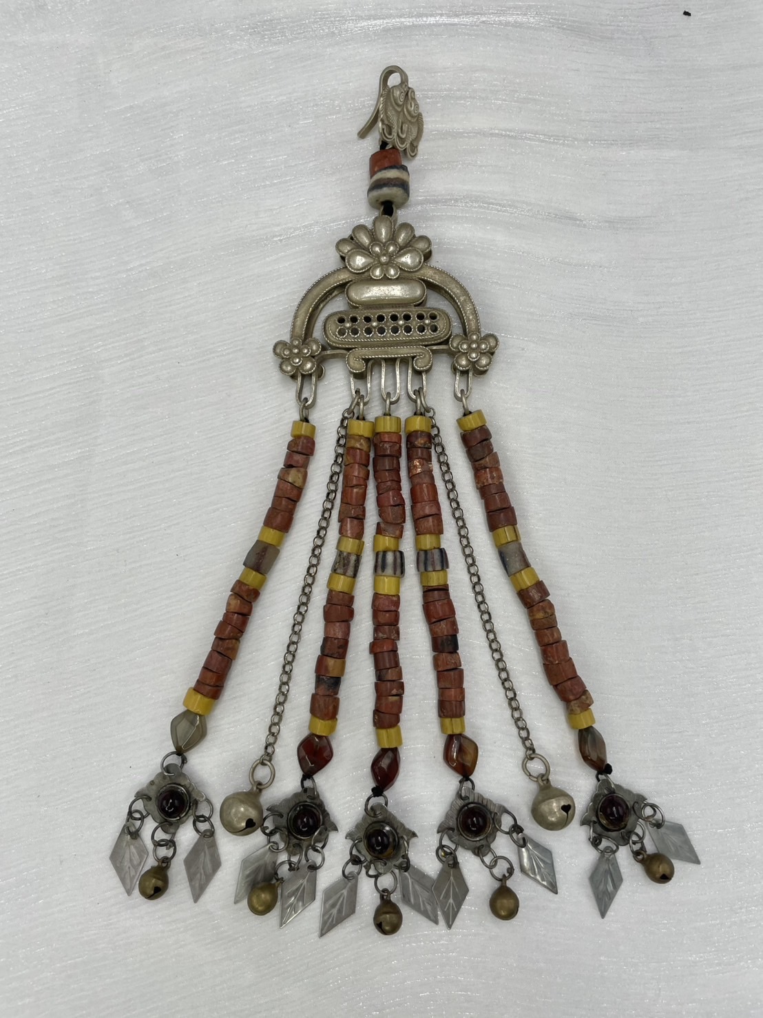 w-No.10貿易老珠藏銀墜飾25cm