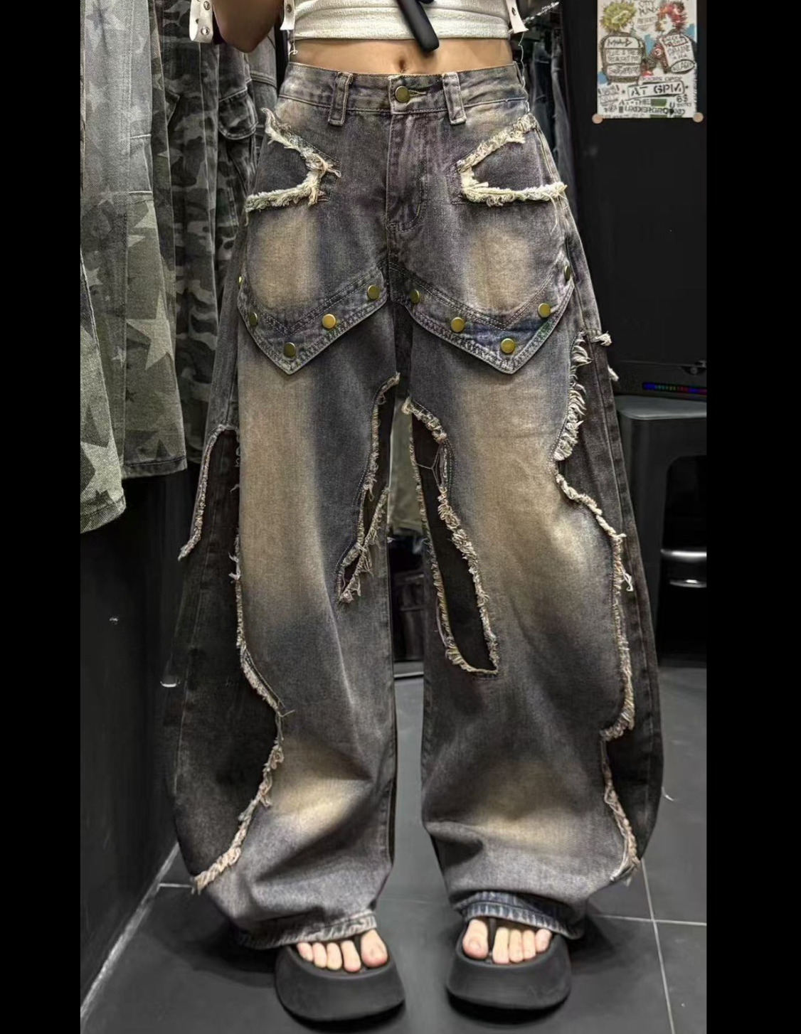 補丁拼布彎刀褲