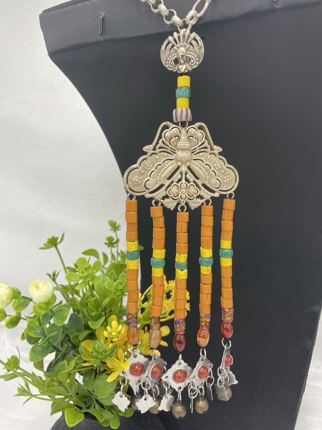 W-No.4傳統花珠貿易老珠串珠墜飾24cm