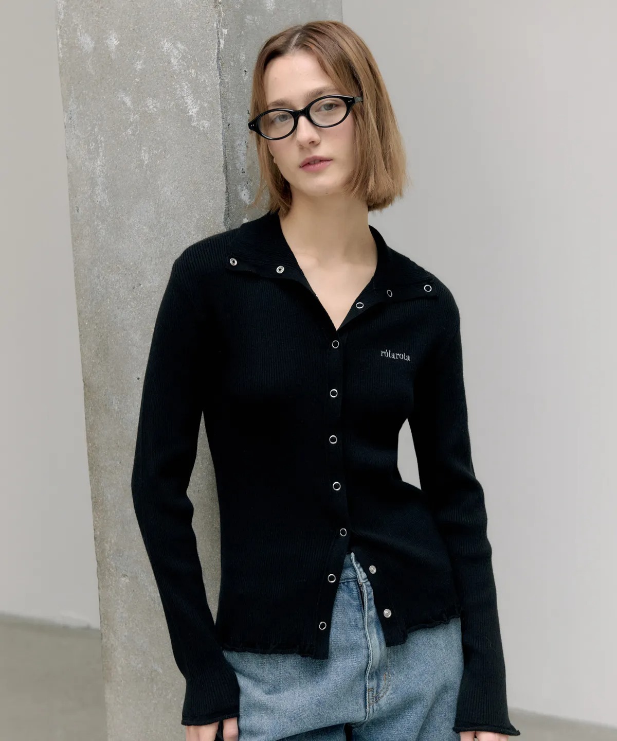 ROLAROLA HIGH NECK FRILL KNIT CARDIGAN