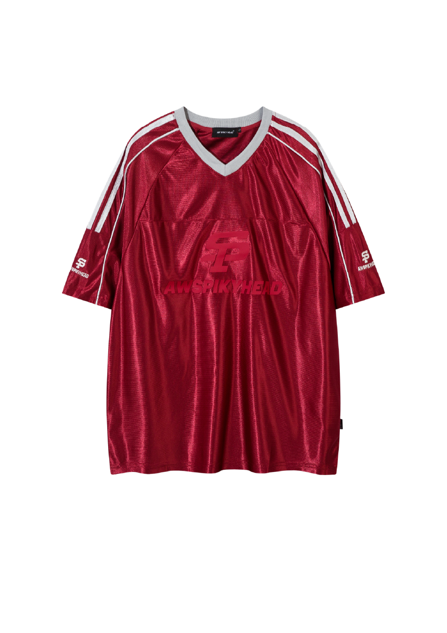 - SIMPLEAACTION - 美式復古冰絲線條運動短袖上衣