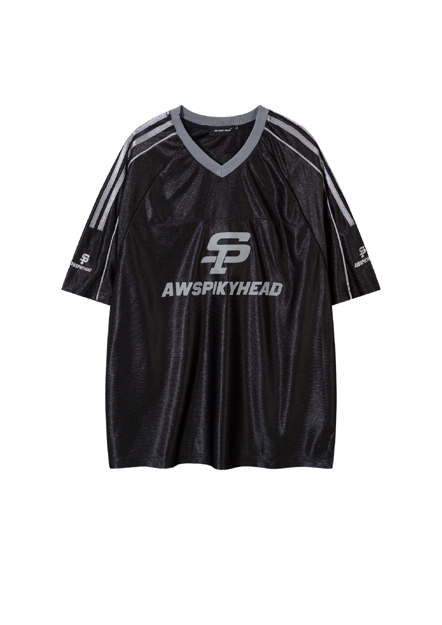 - SIMPLEAACTION - 美式復古冰絲線條運動短袖上衣