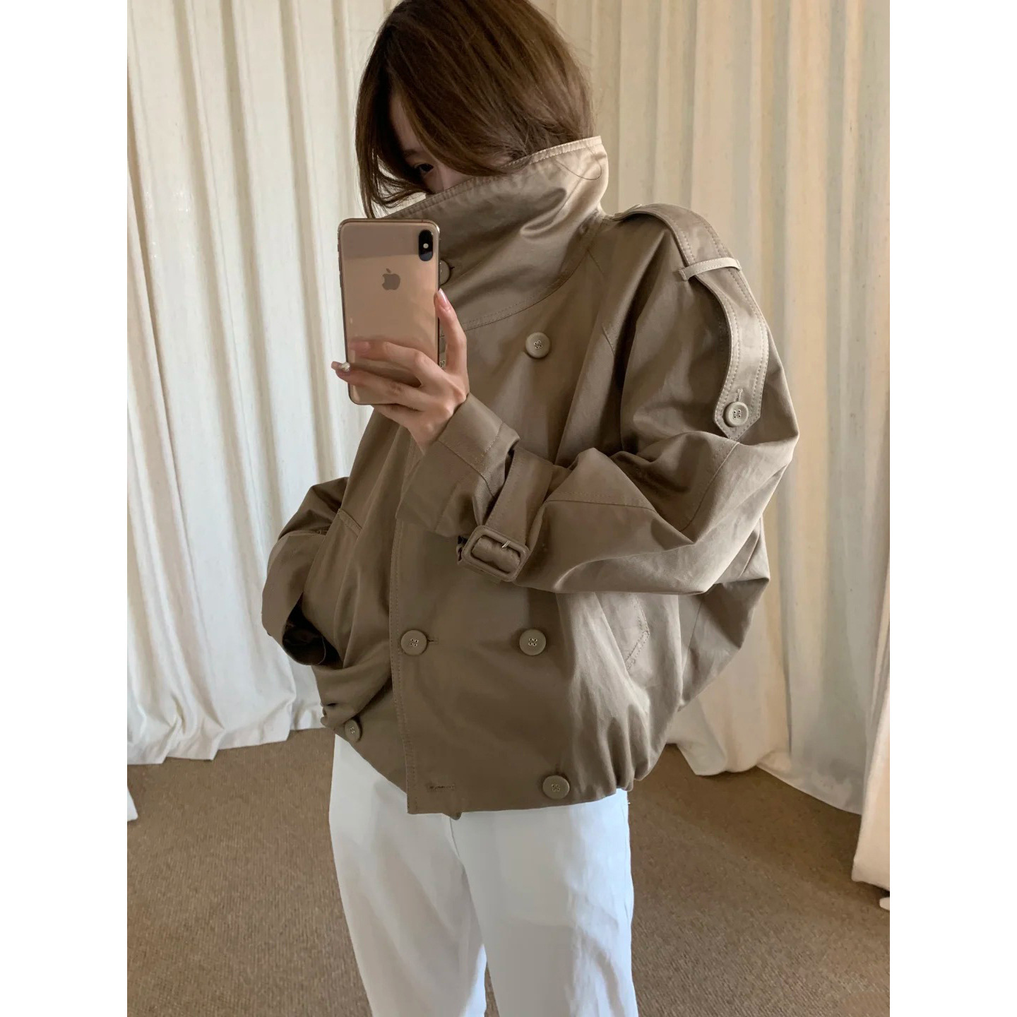 10W17  街頭風騎士短版風衣外套 一色