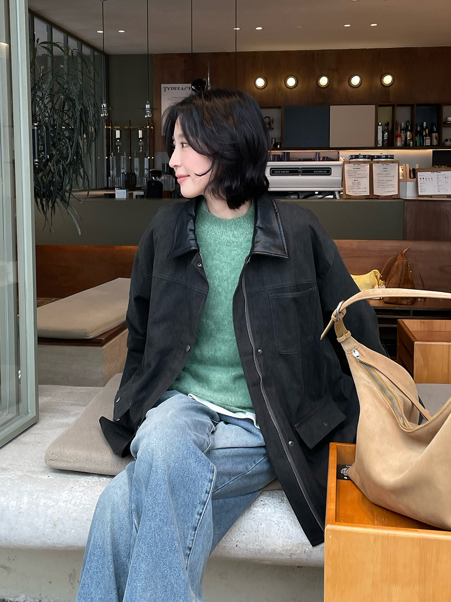 10W16 復古感翻領拼接巴恩風外套 三色