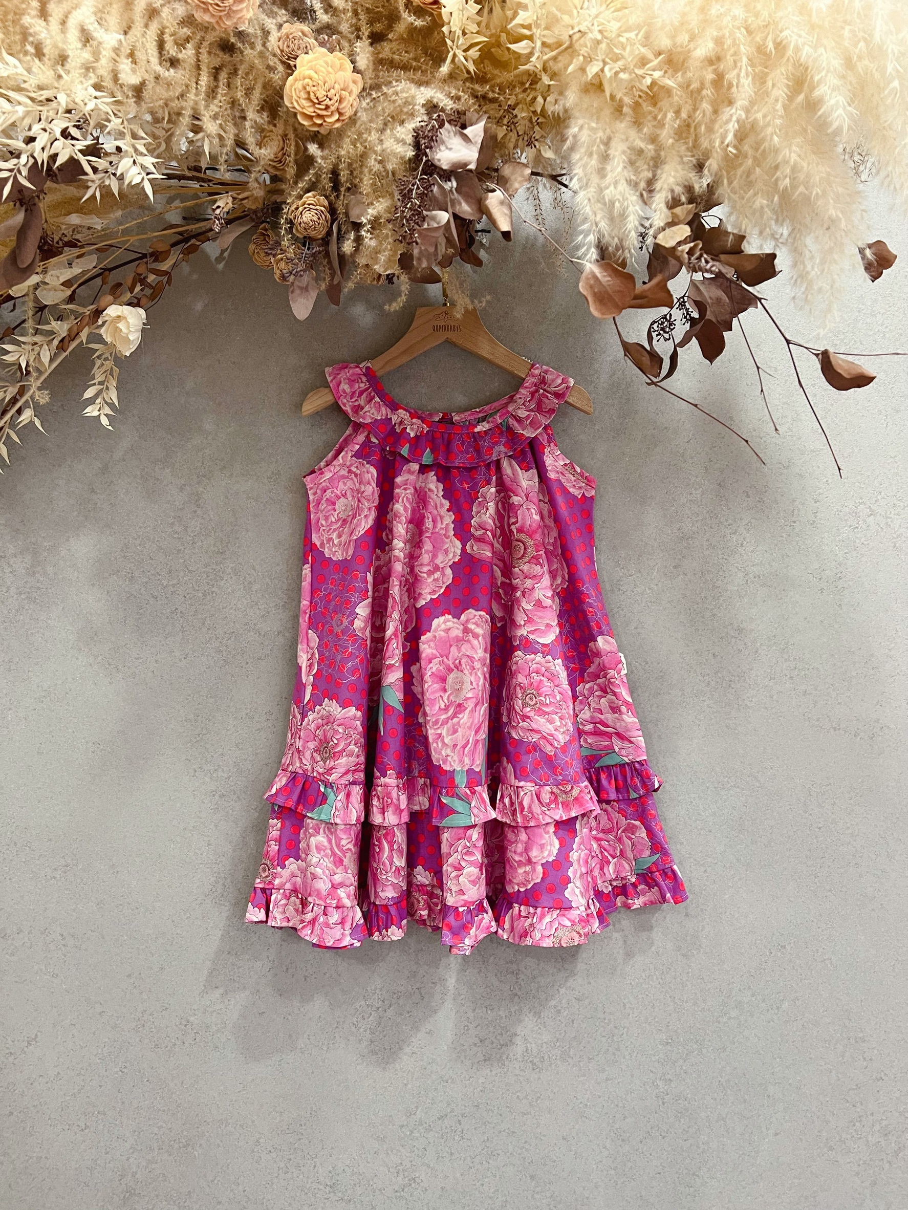 桃紫燙銀牡丹 雙層蛋糕長洋裝(90)