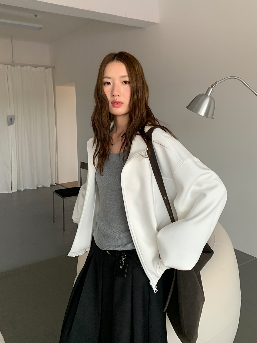 10W14 歐美感雙拉鍊立領休閒外套 三色