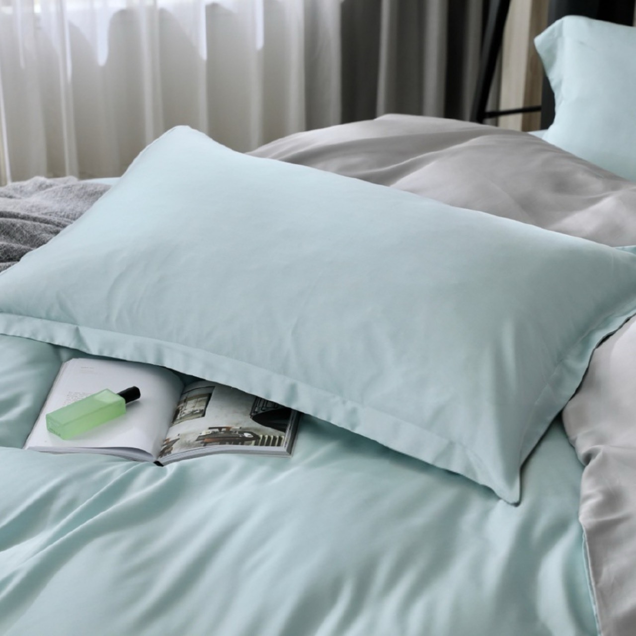 60支天絲床包組 | 松竹綠 x 銀灰