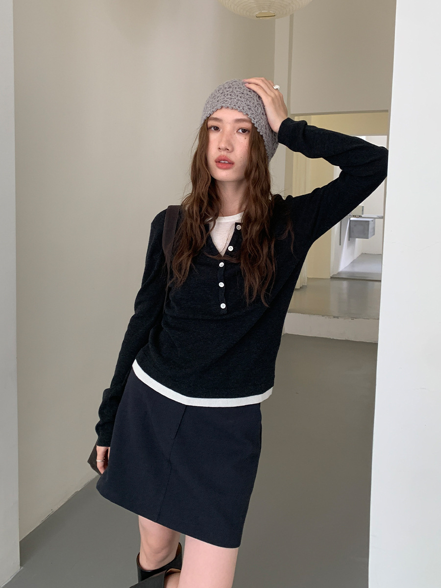 10W07 撞色感層次假兩件羊毛上衣 三色