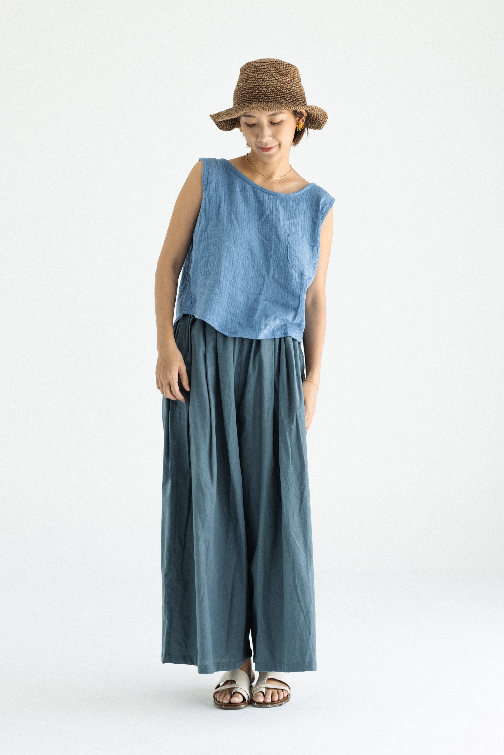 無袖口袋背心_藍