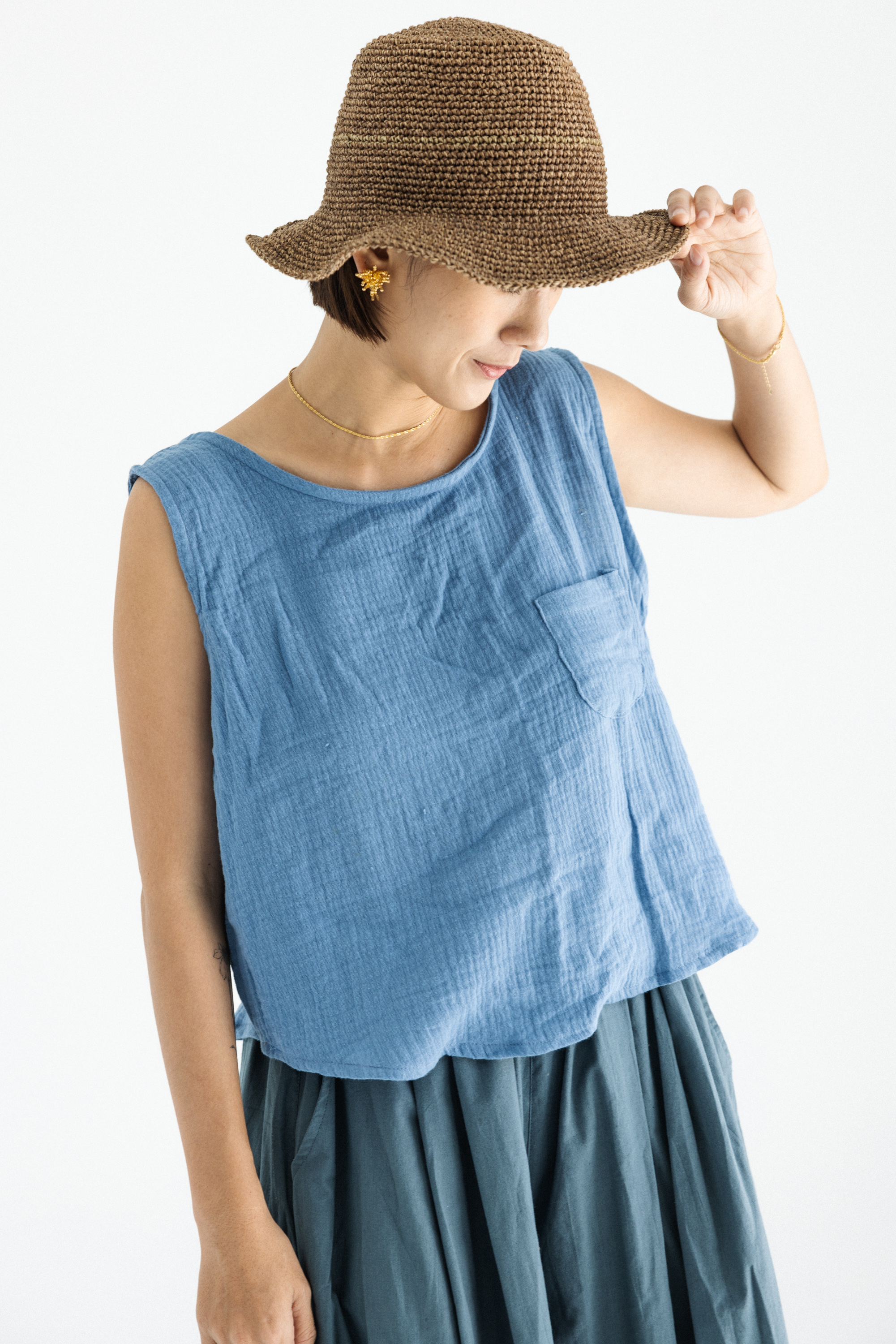 無袖口袋背心_藍