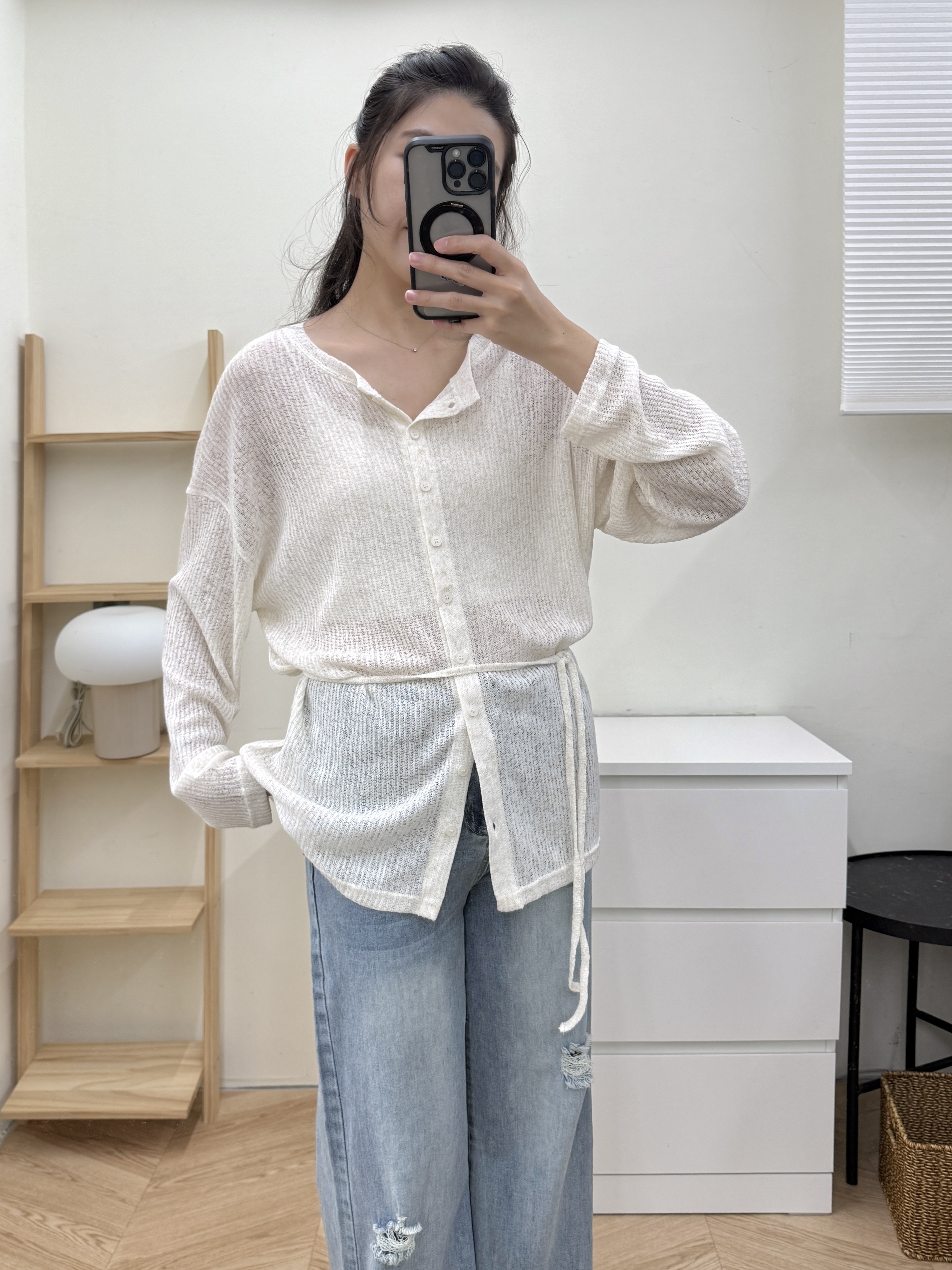 綁帶開扣麻料上衣*2色